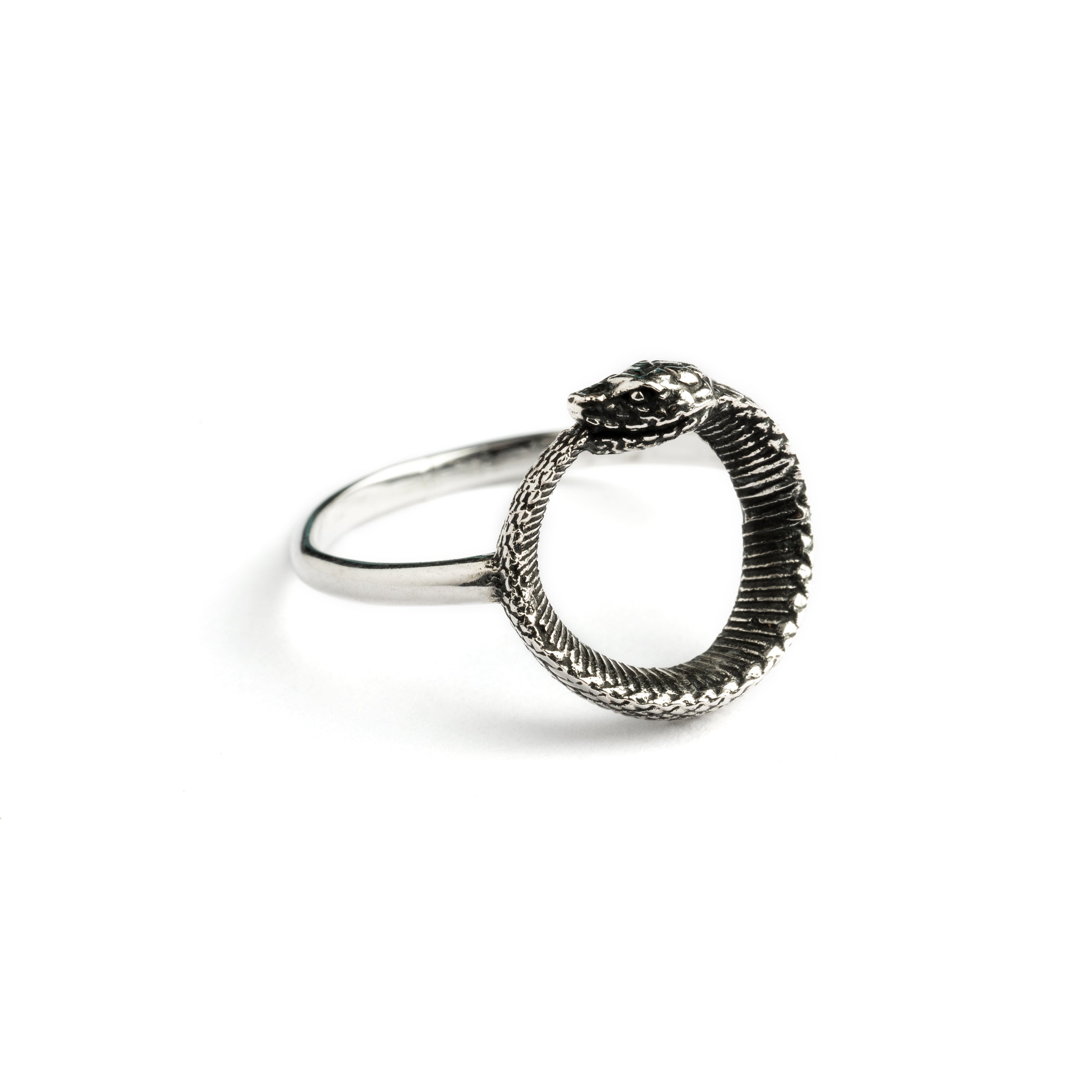 Silver Ouroboros Snake Ring left side view