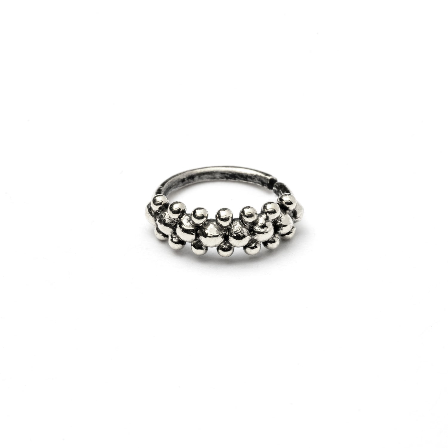 Double dotted silver nose ring frontal view
