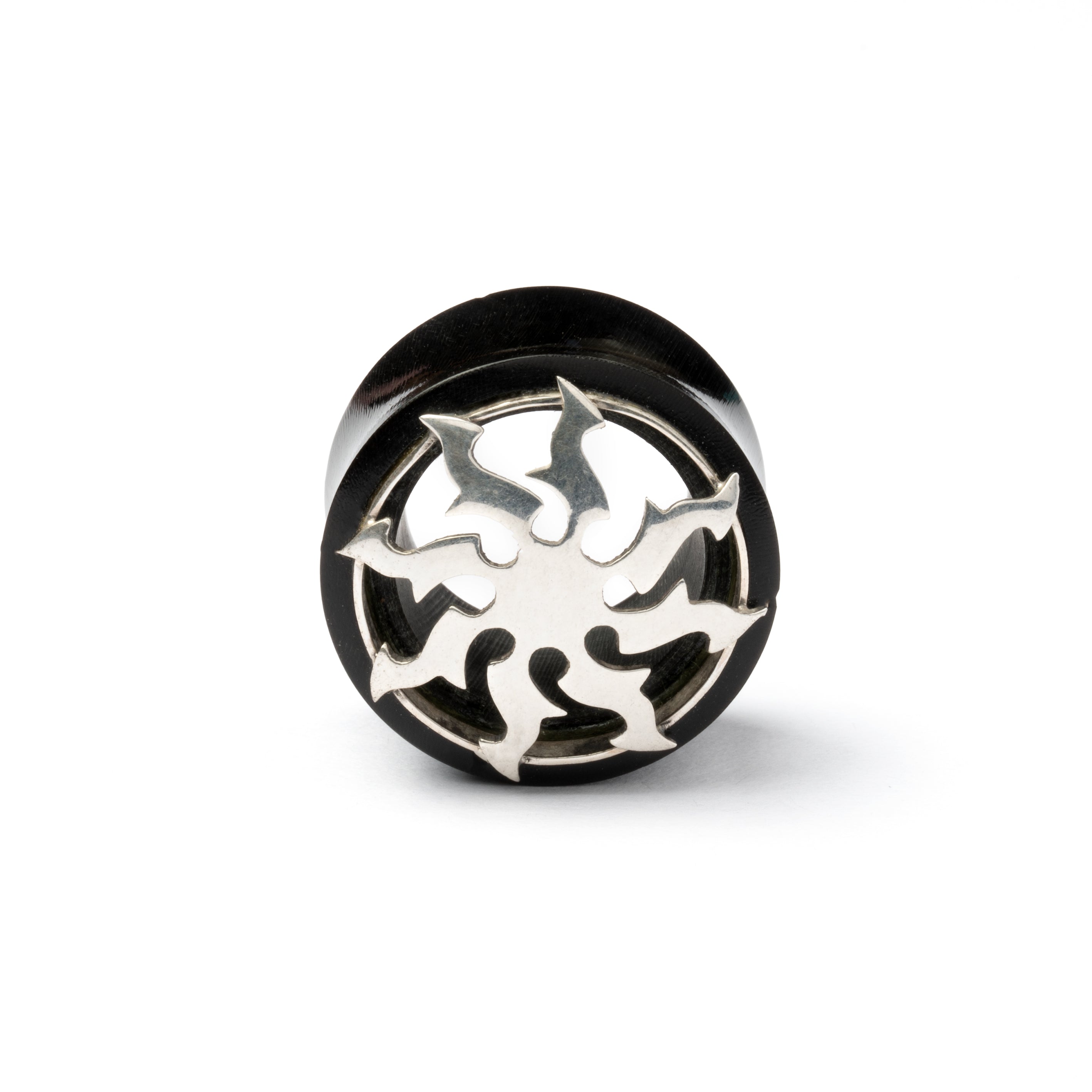 Silver in black Flesh Tunnel