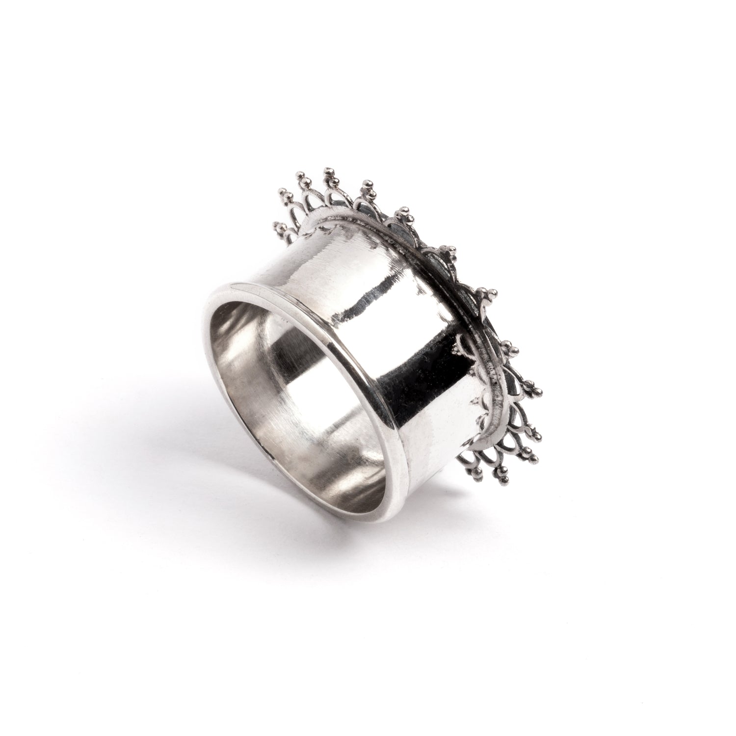 silver tribal flower ear tunnel back view