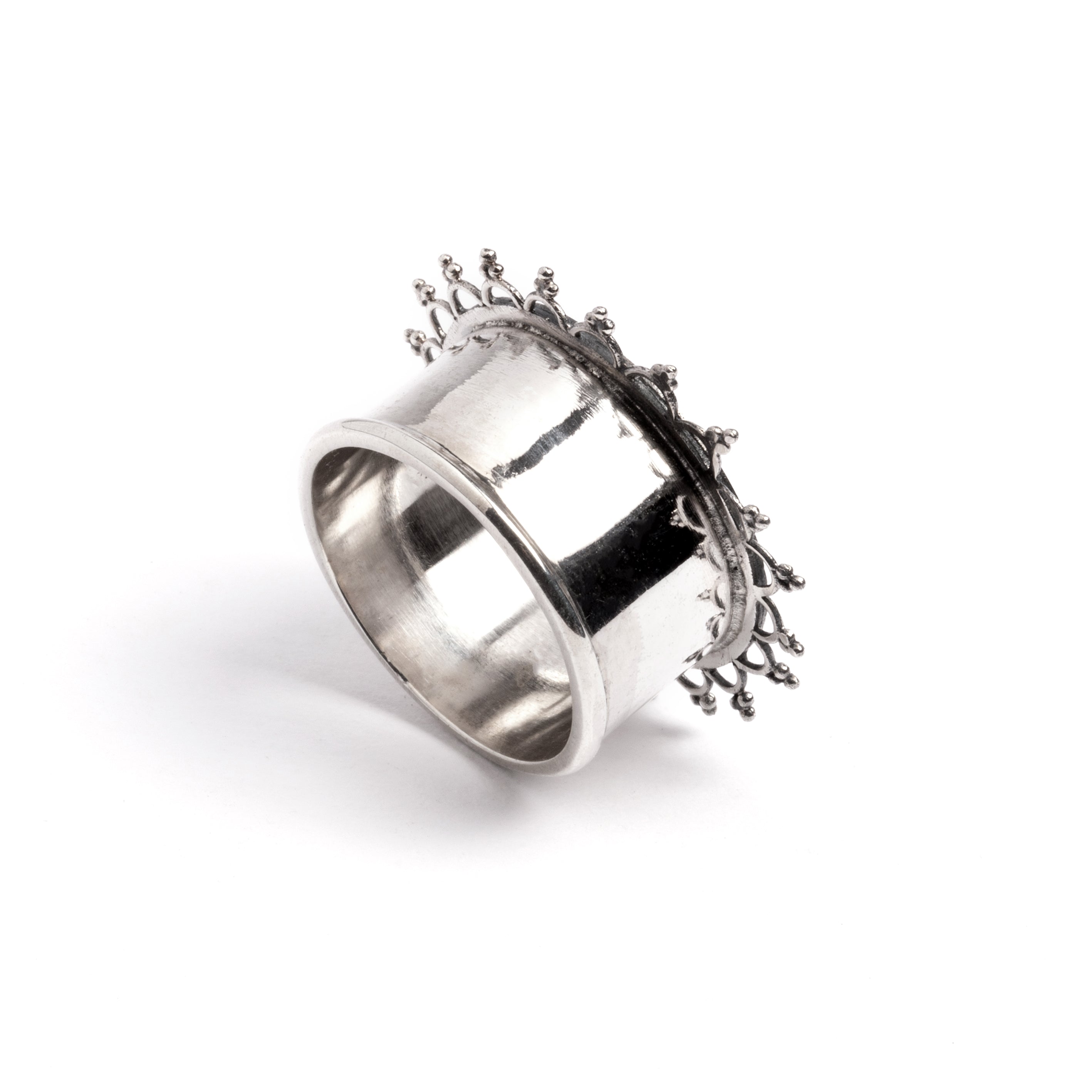 silver tribal flower ear tunnel back view