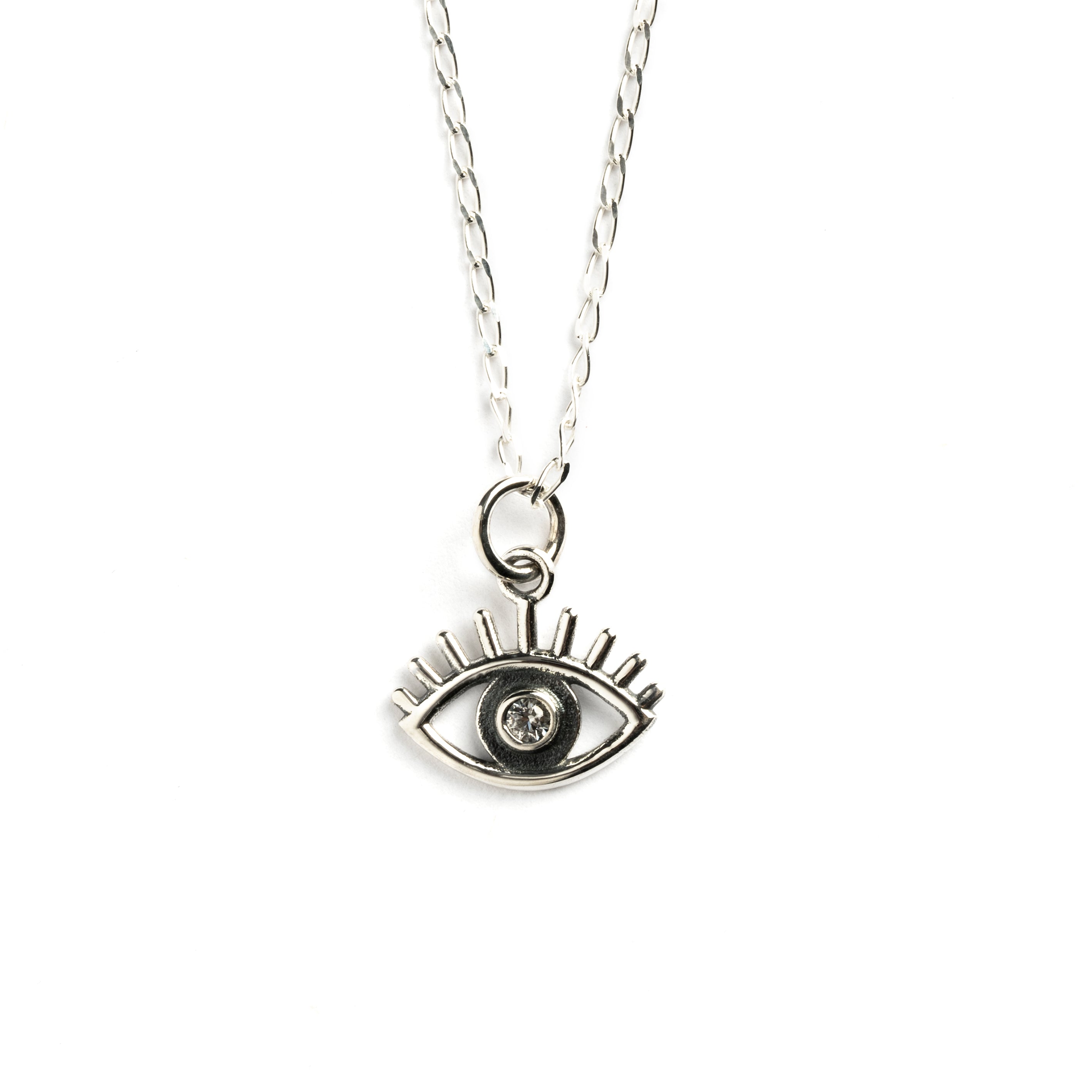 Zircon Evil Eye Charm necklace frontal view