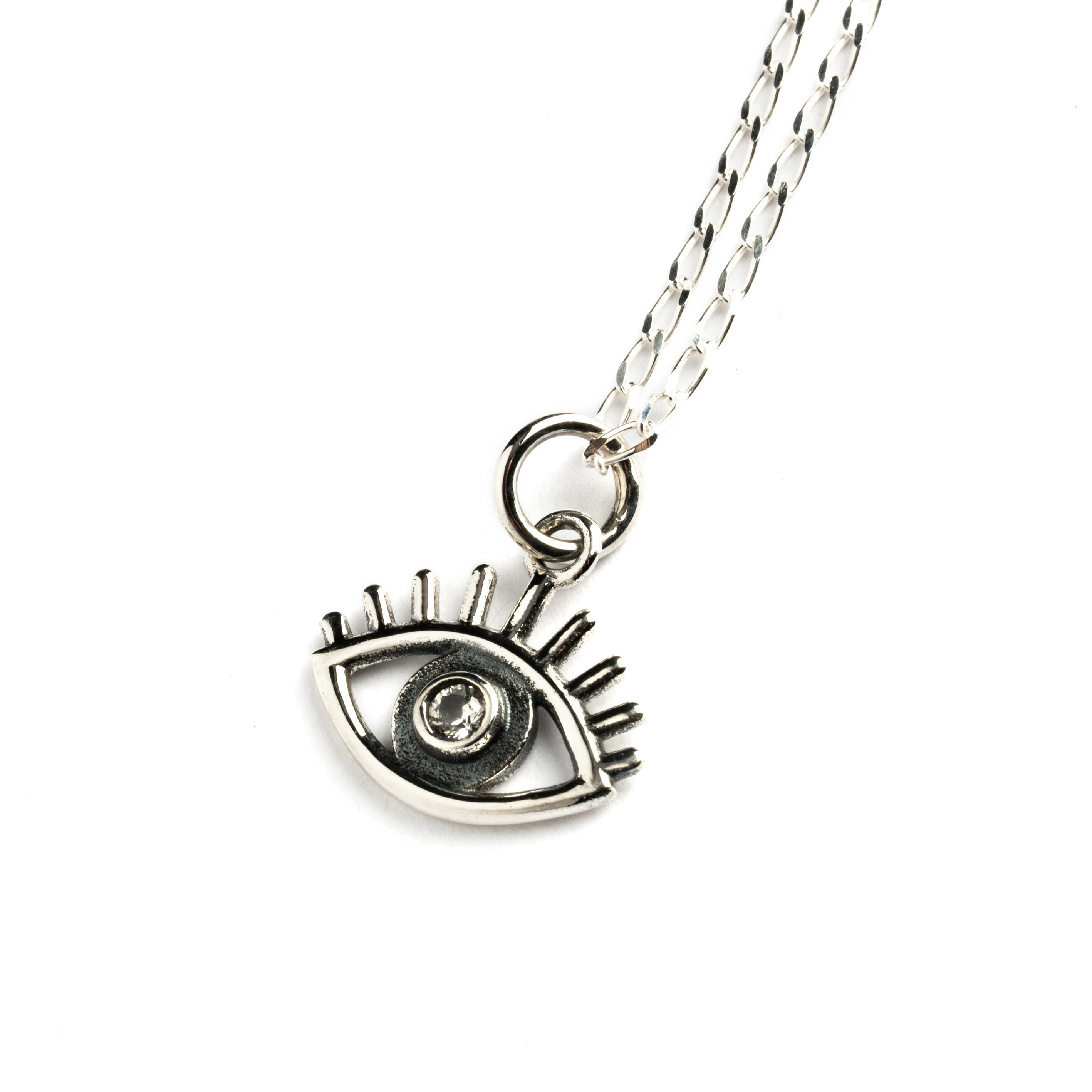 Zircon Evil Eye Charm necklace left side view