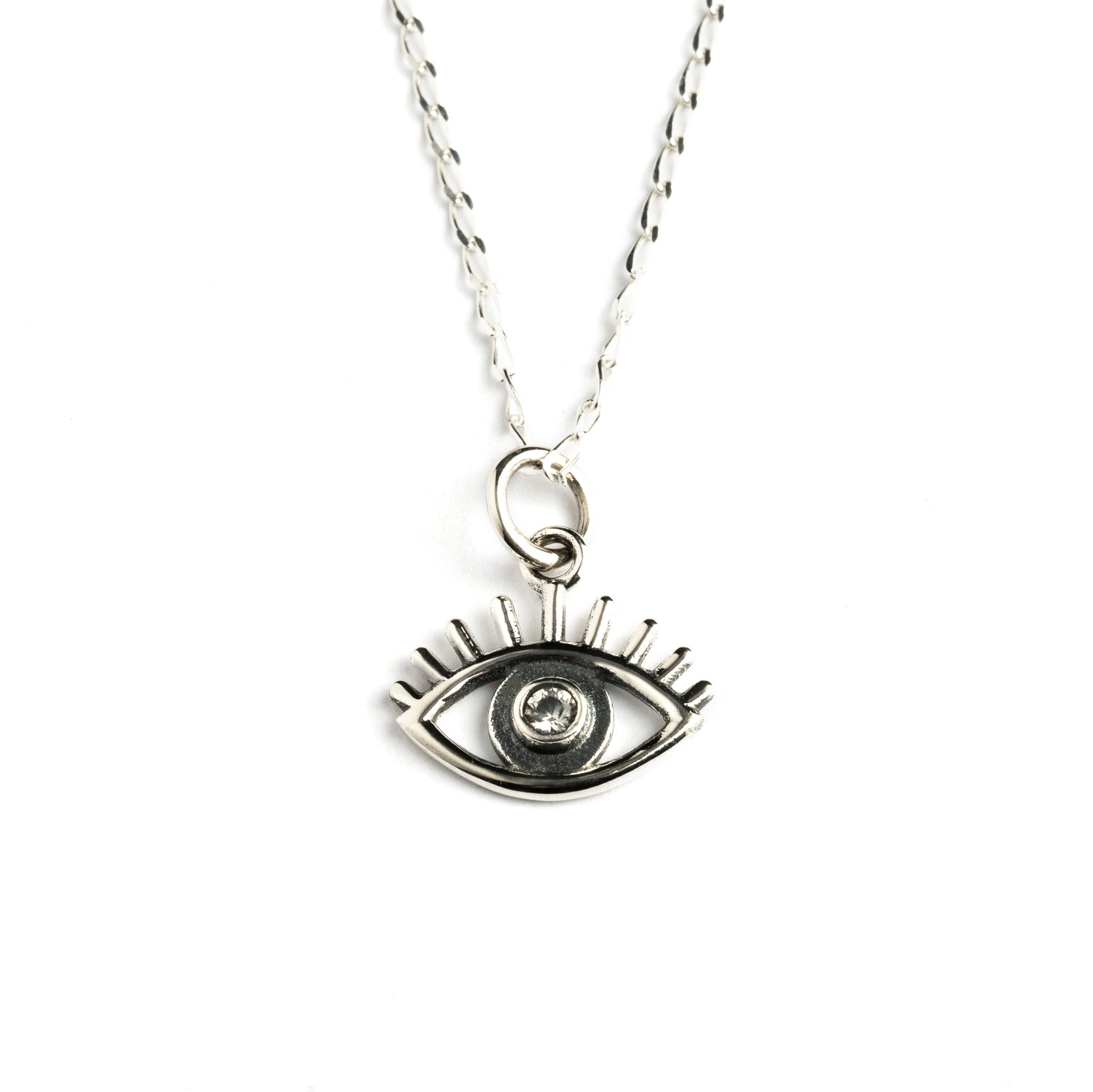 Zircon Evil Eye Charm necklace frontal view