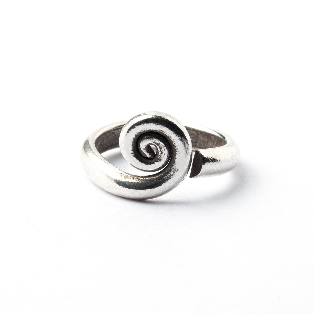 Tribal Silver Spiral Ring frontal view