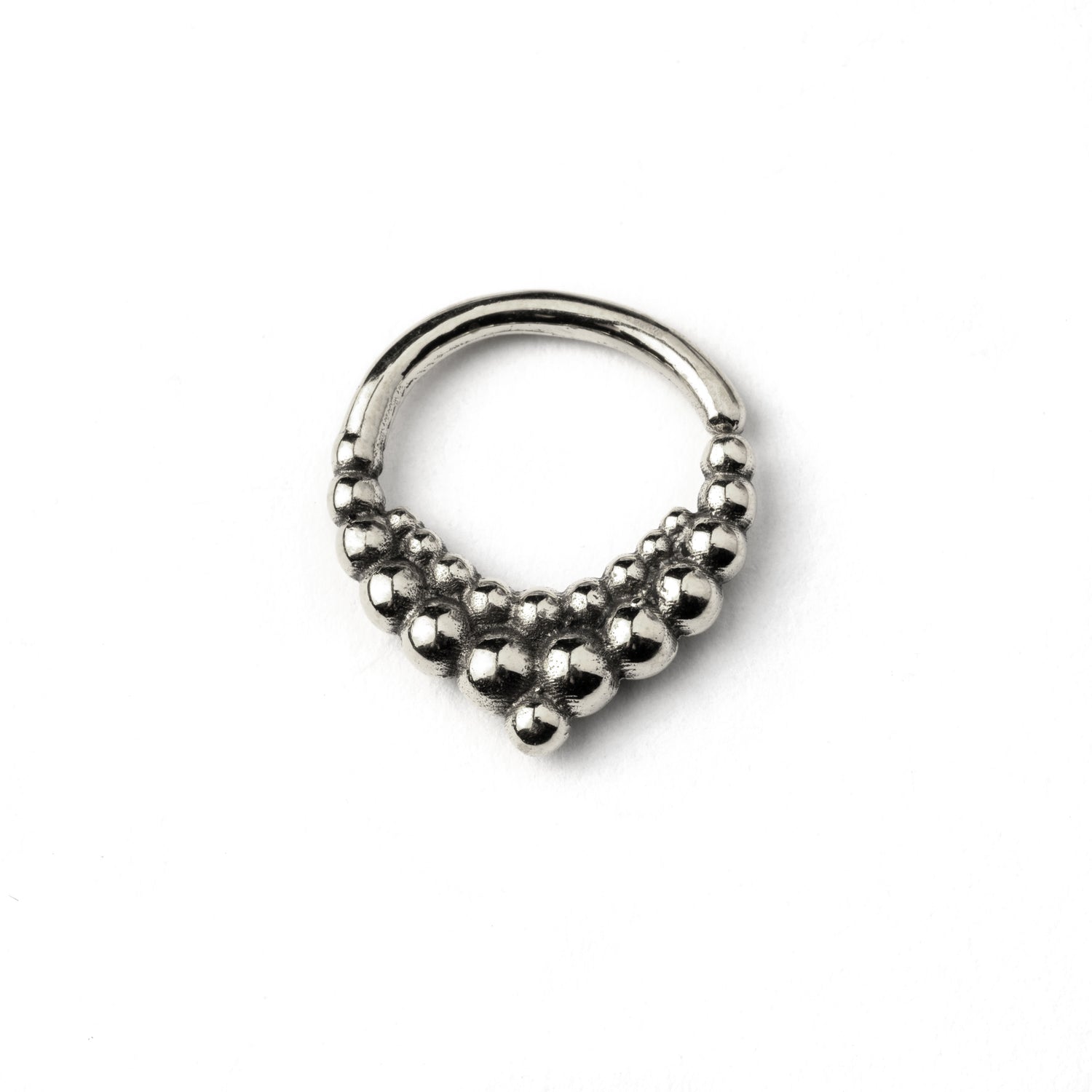 Umani Silver Triple Spheres Tear Drop Septum frontal view