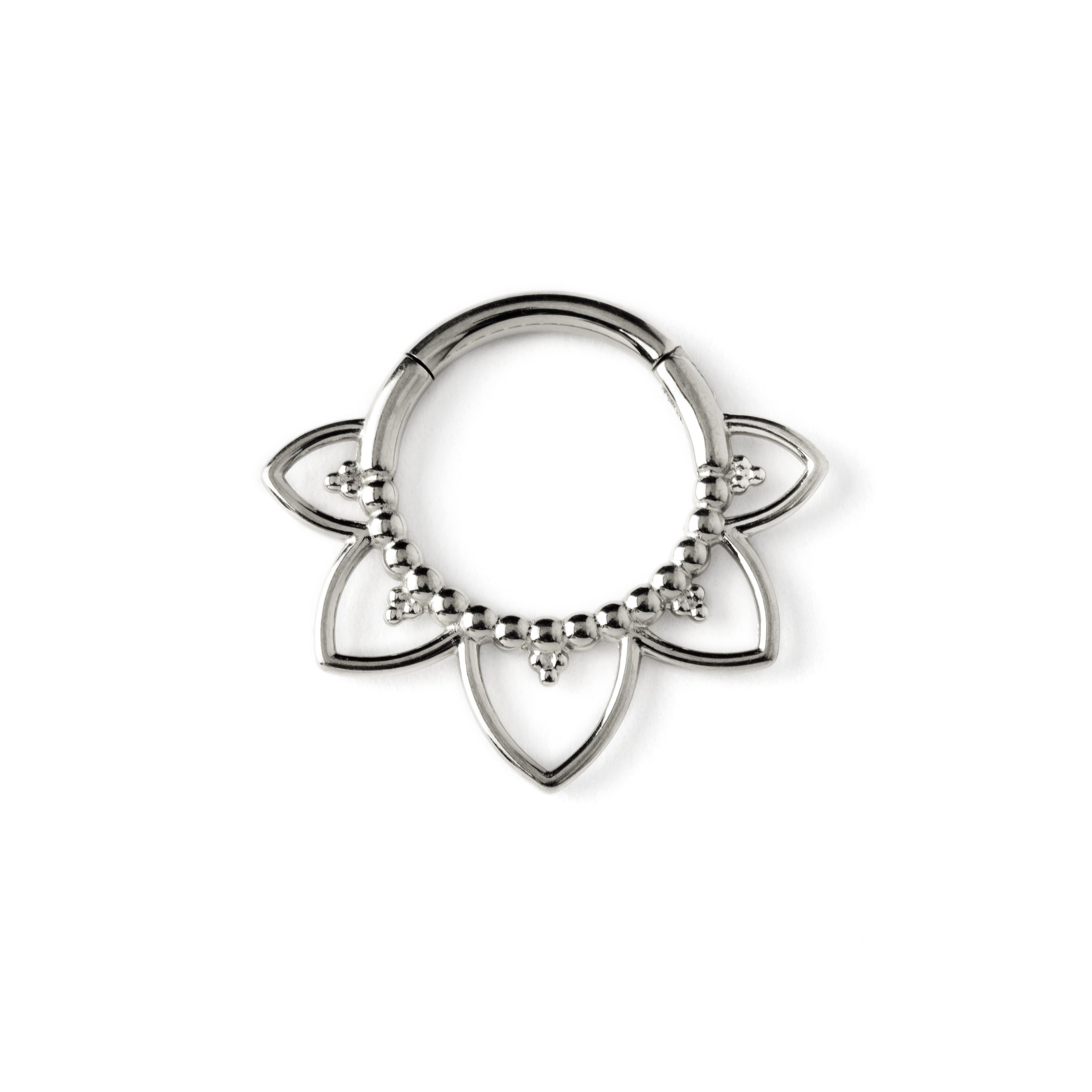 Iryia surgical steel open lotus septum clicker frontal view