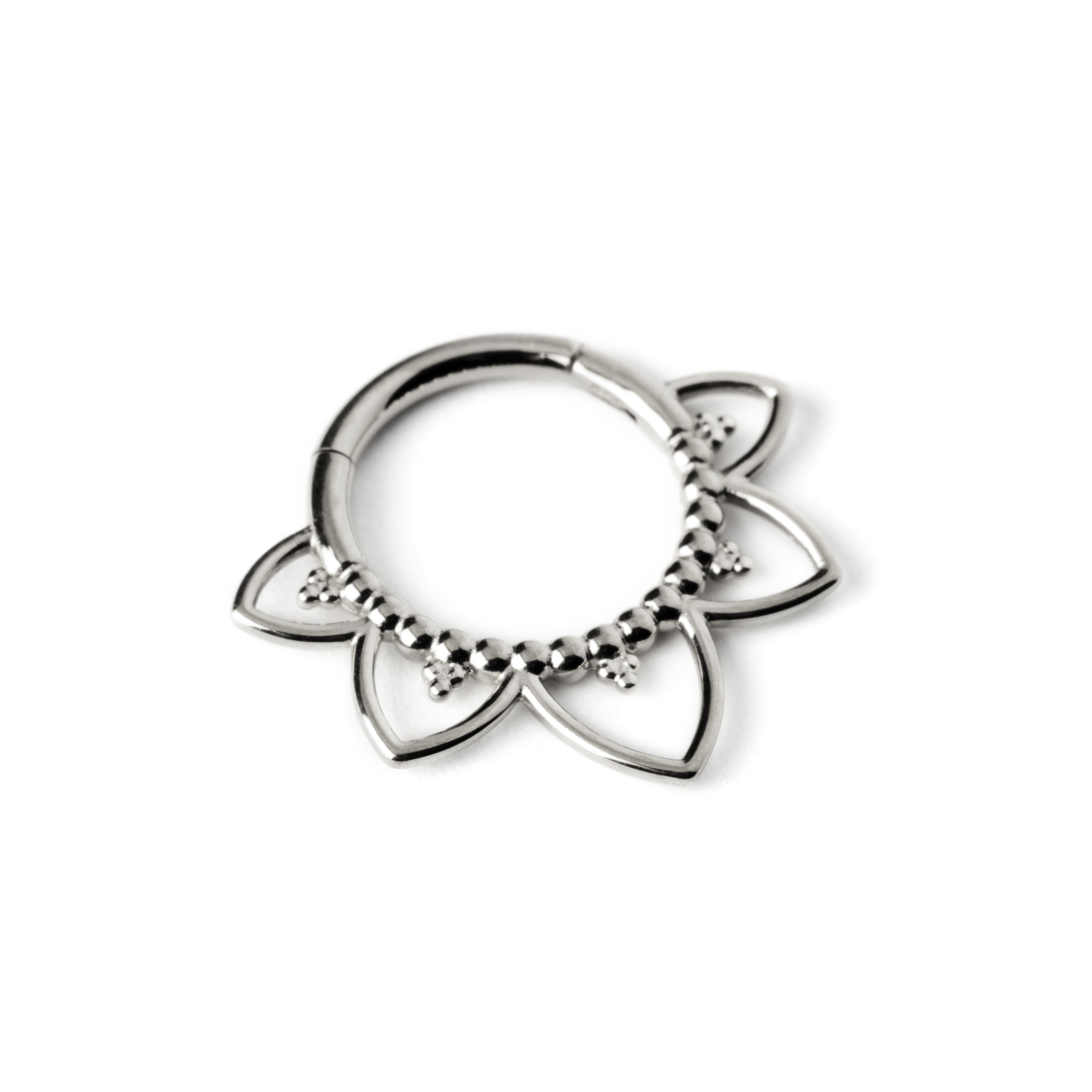 Iryia surgical steel open lotus septum clicker left side view