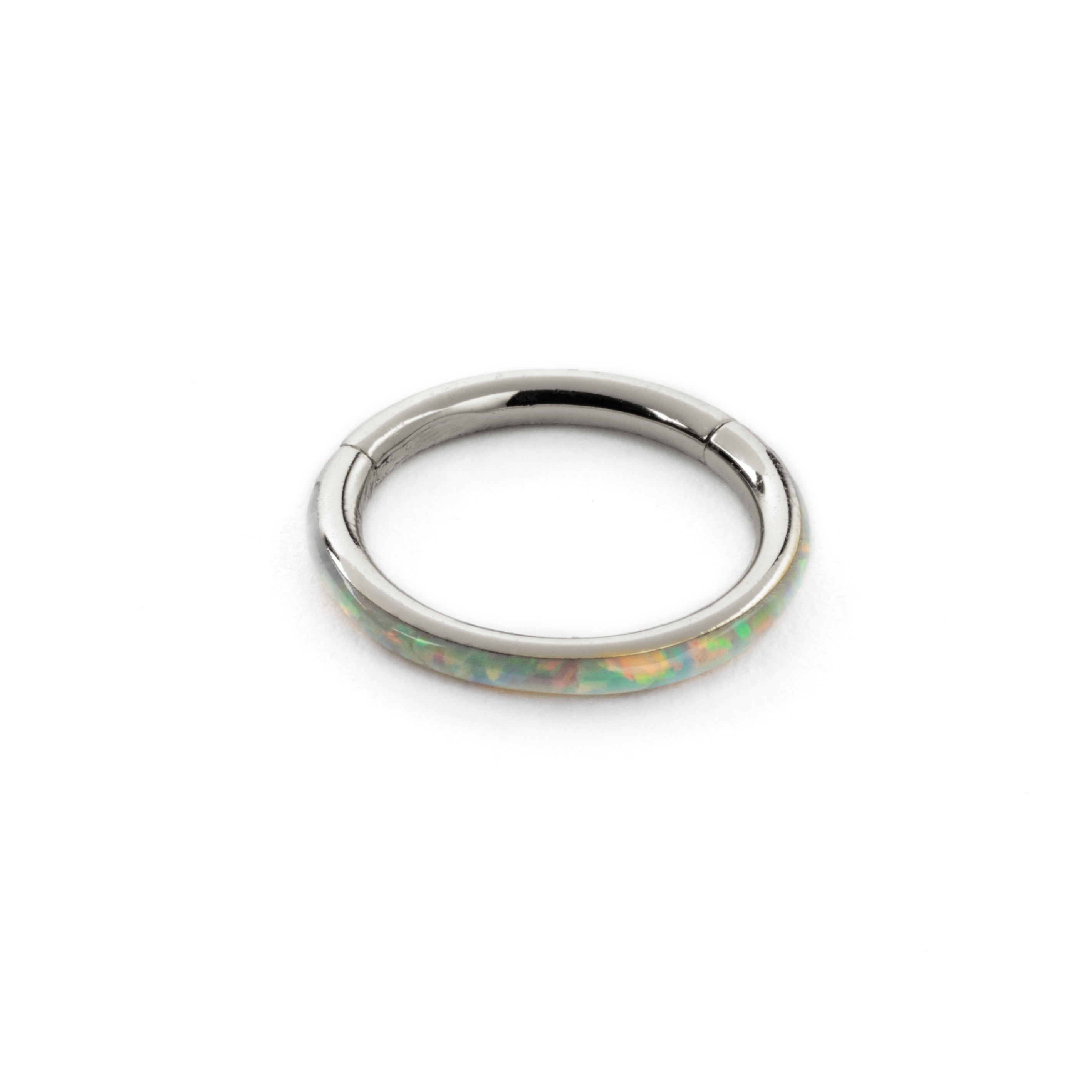 surgical steel and white opal hinged segment ring septum clicker