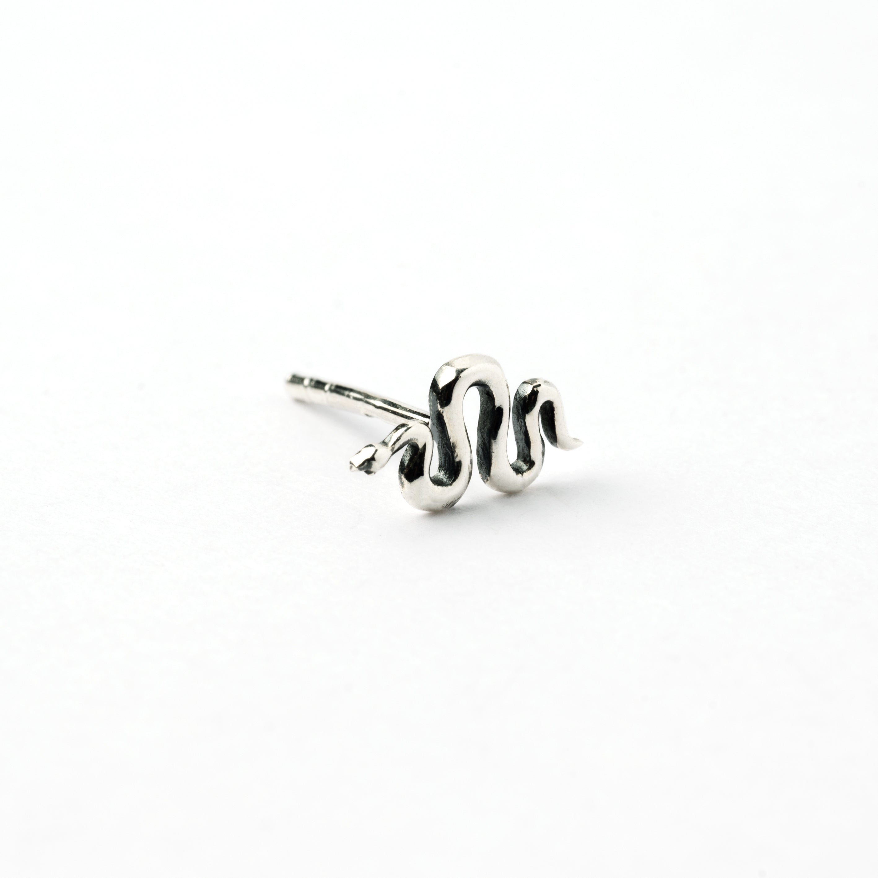 Snake silver stud earrings side view