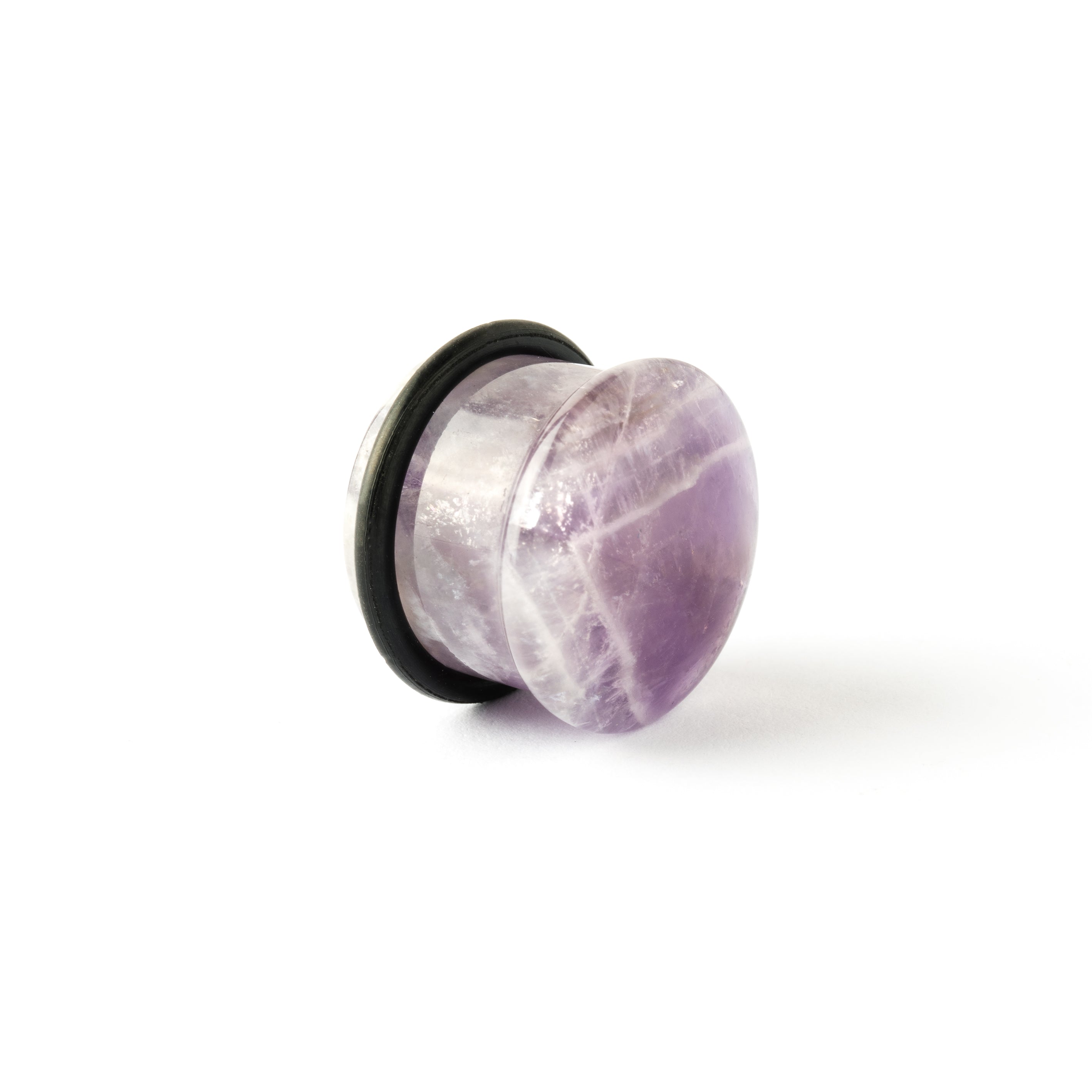 Single Flare Amethyst stone ear plugs left side view