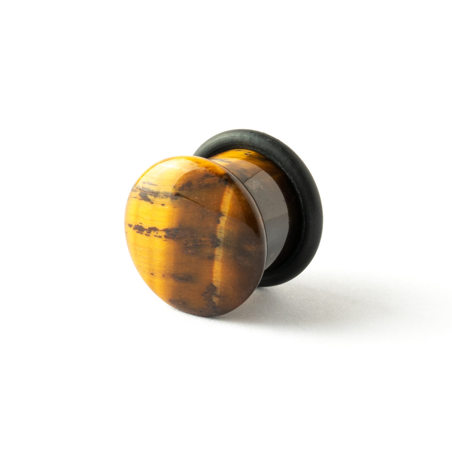 Single Flare Tiger Eye stone ear plug right side view