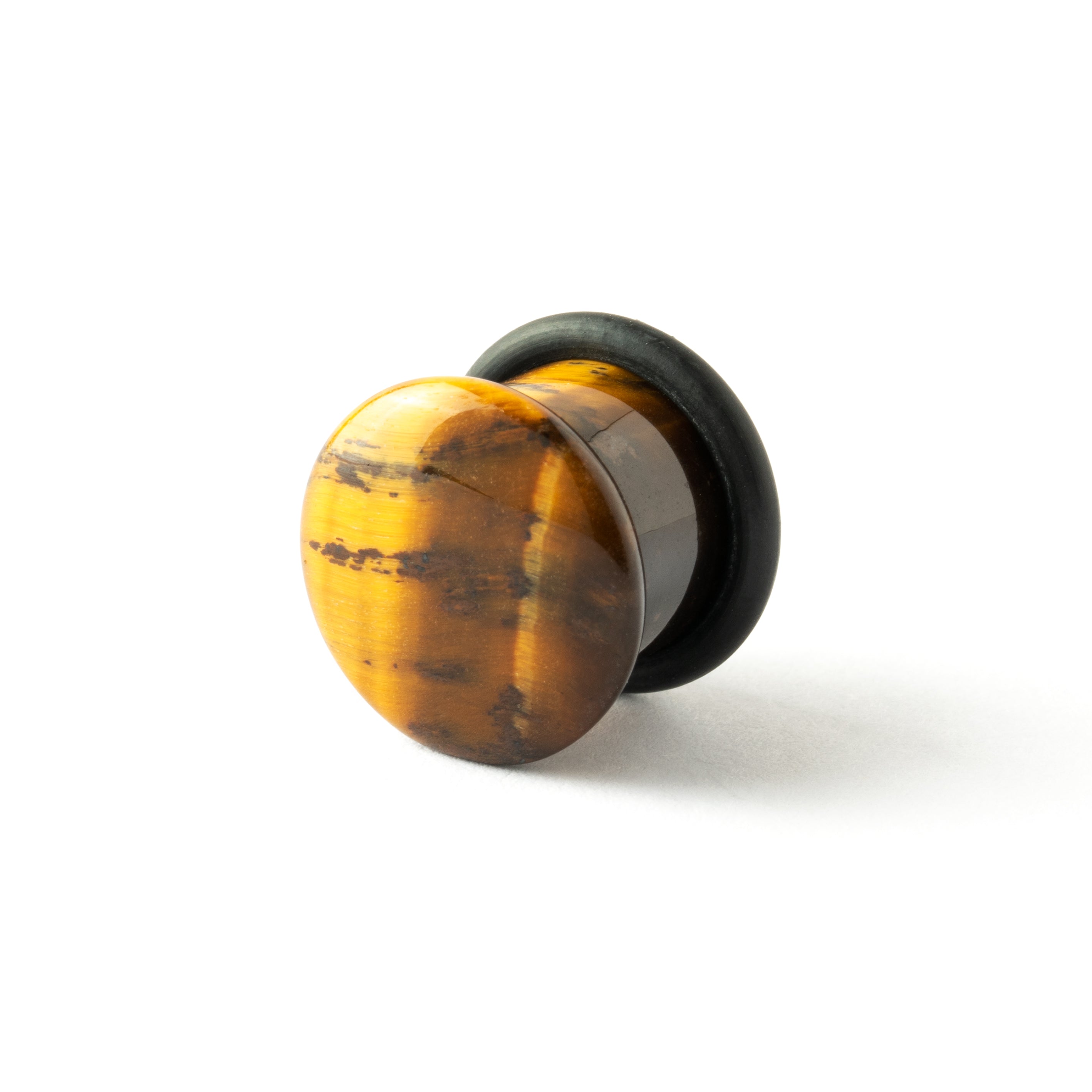 Single Flare Tiger Eye stone ear plug right side view