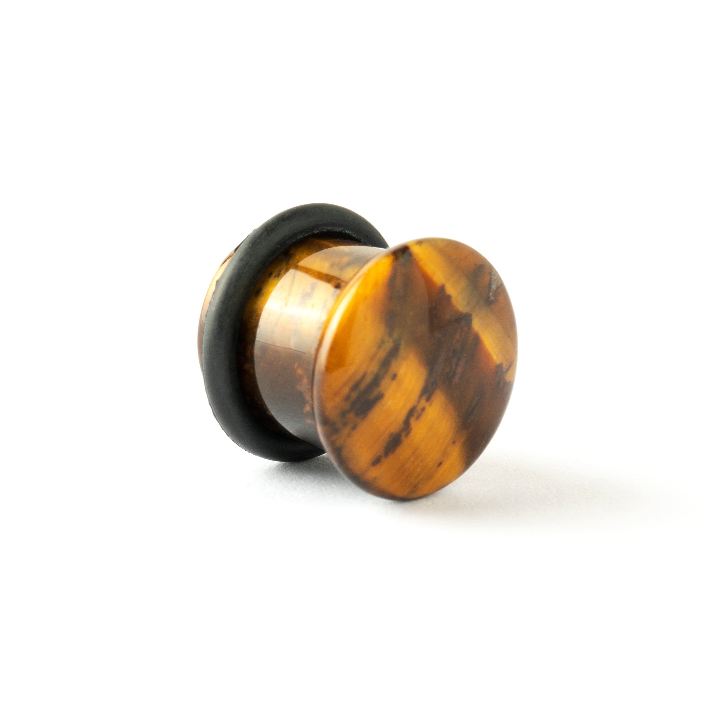 Single Flare Tiger Eye stone ear plug left side view