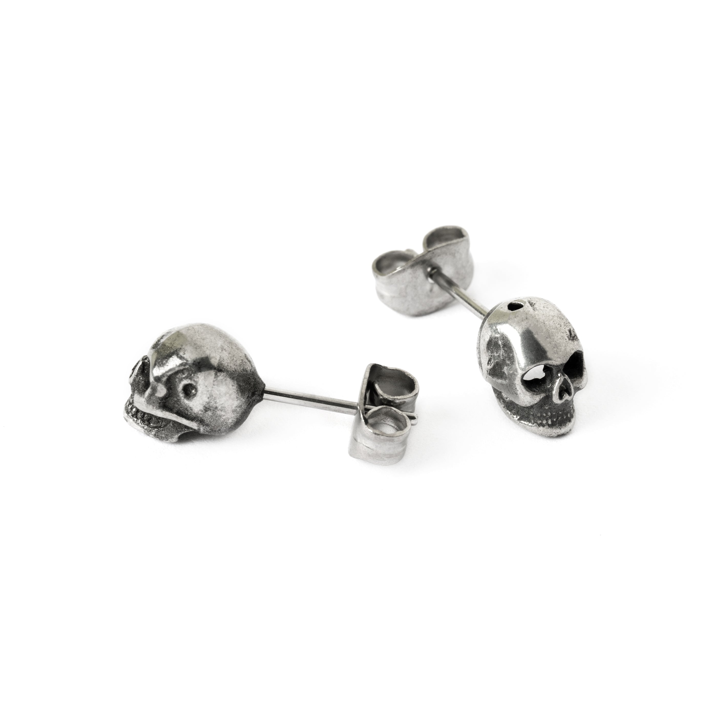 Skull stud earrings left and back side view