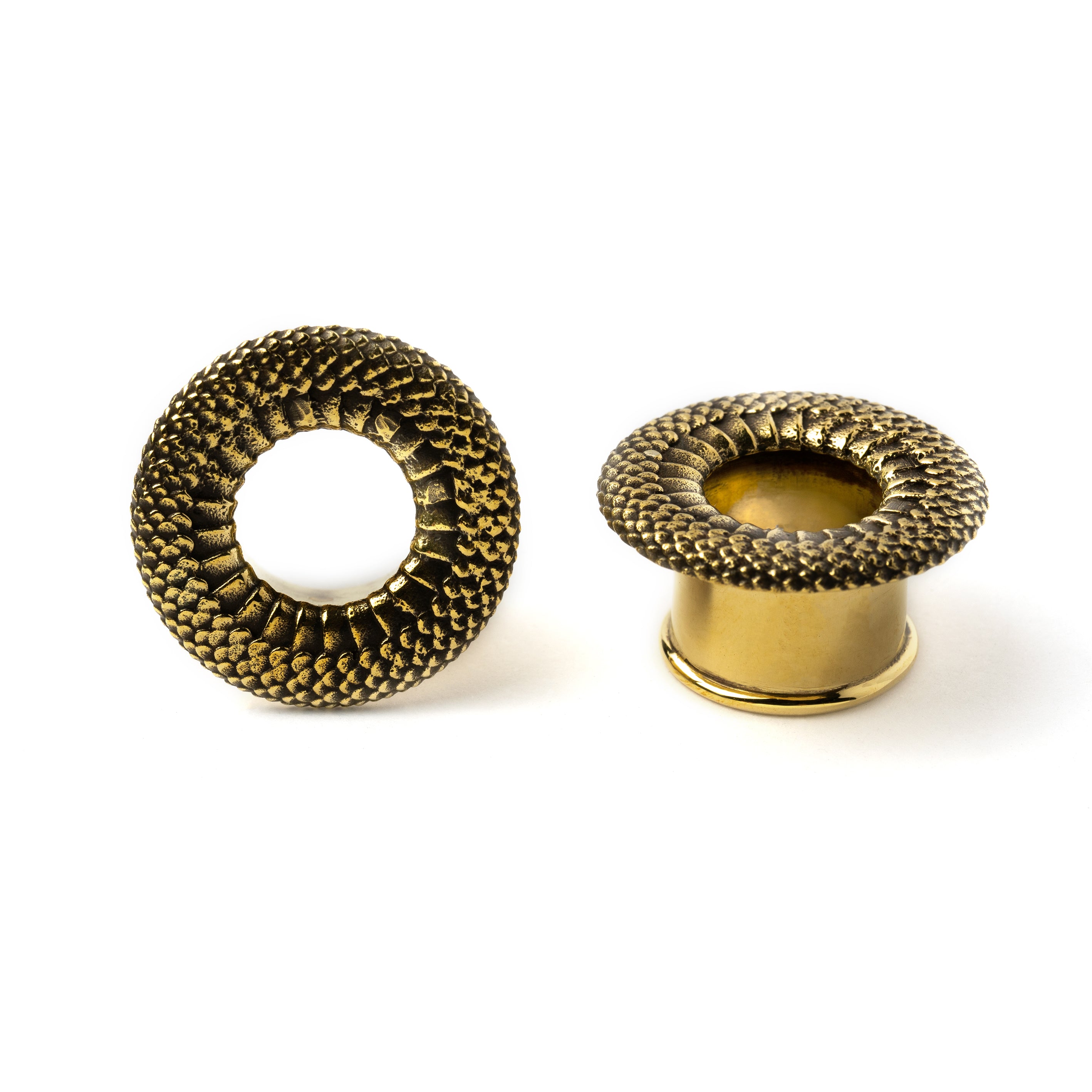 pair of golden brass snake skin plug tunnel