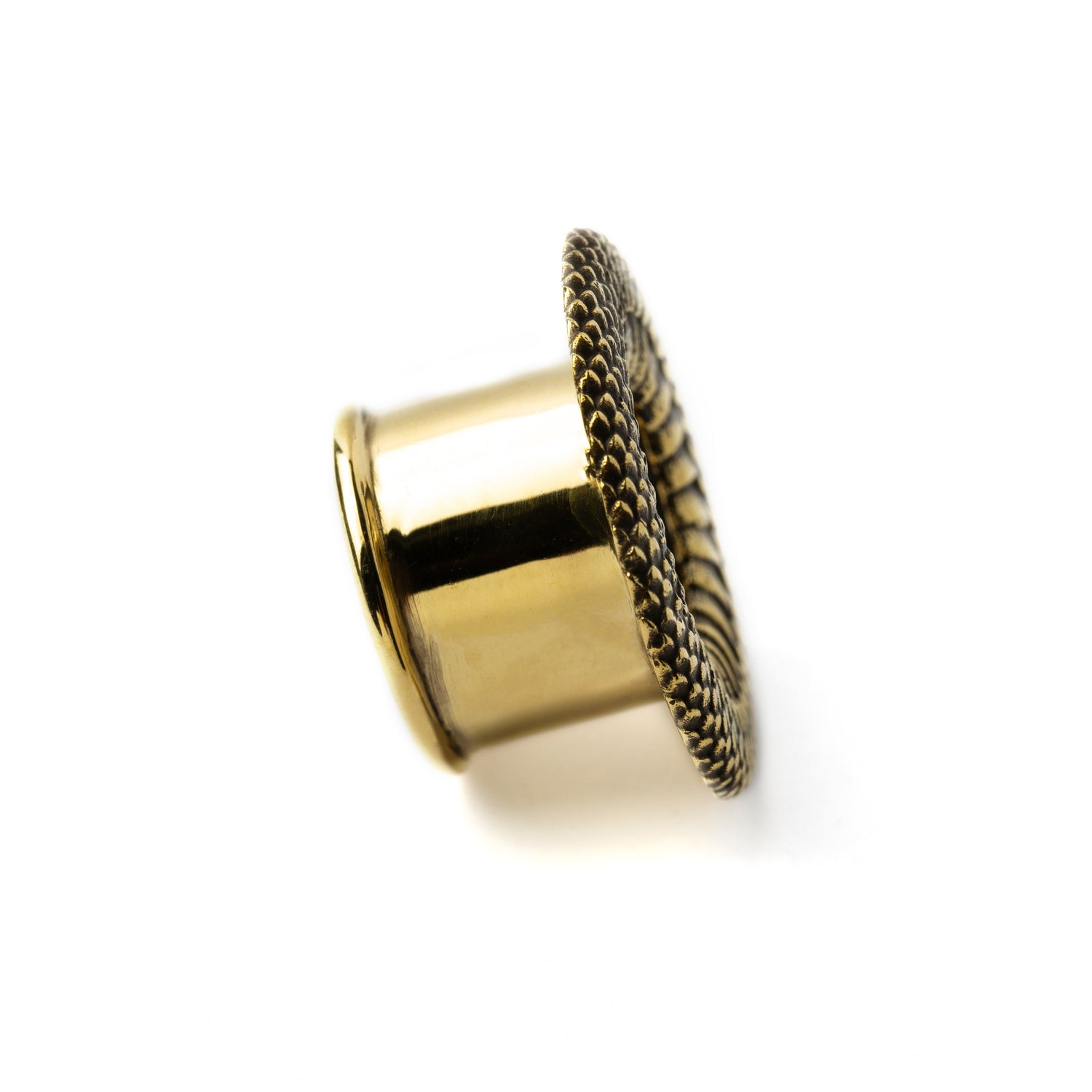 golden brass snake skin plug tunnel side view