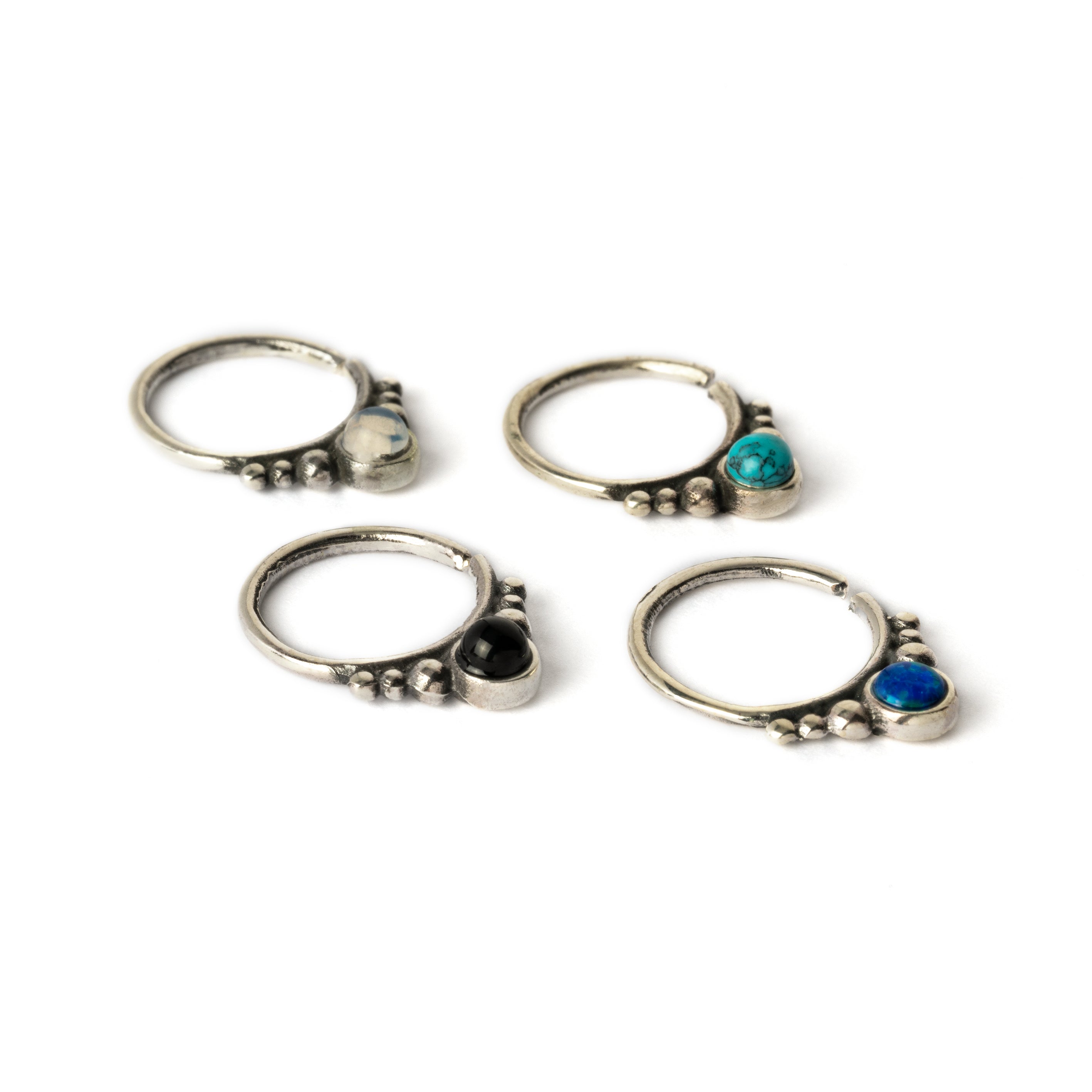 Soma Silver septums with black Onyx, opal, turquoise side view