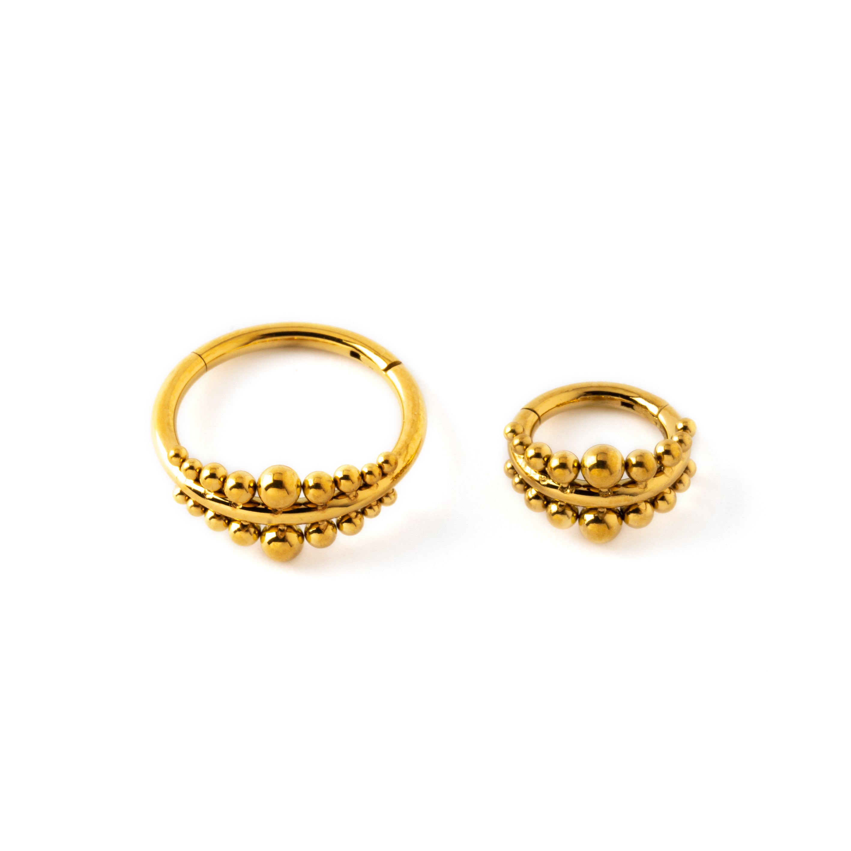 6mm & 10mm boho tribal surgical steel with gold finish clicker piercing rings frontal view