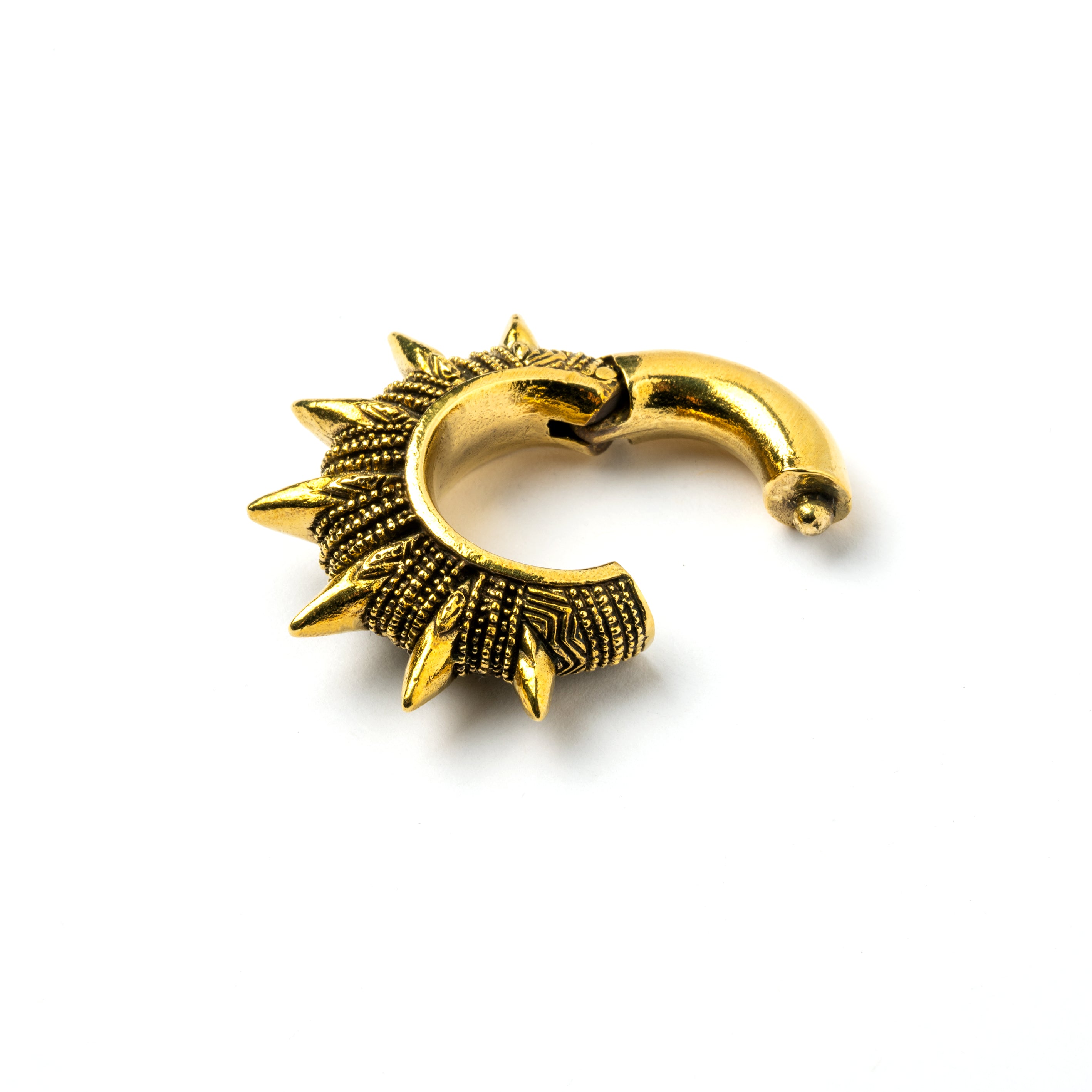 single golden spiky ear weights hoops locking system view
