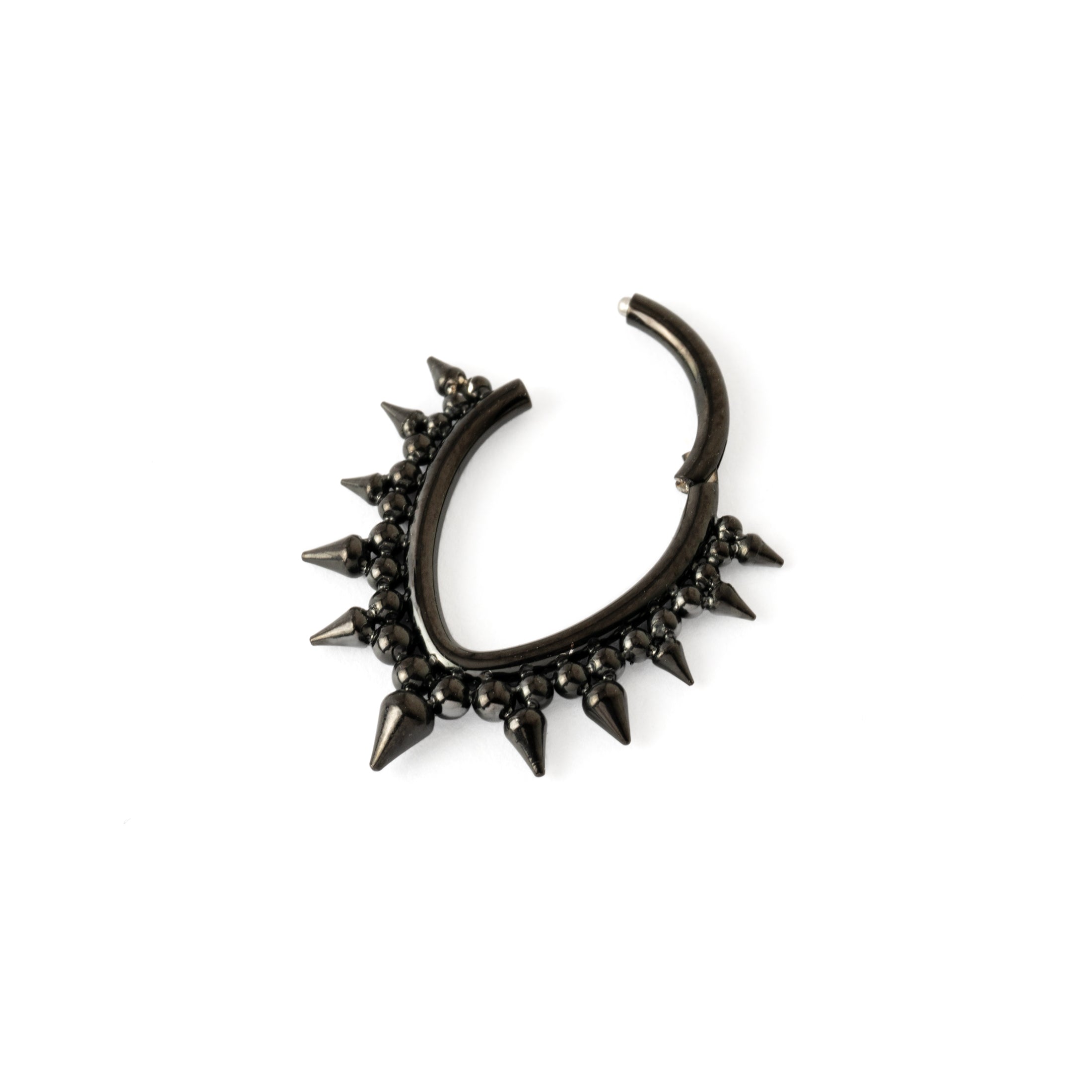 Spiky Brenna Black surgical steel Septum Clicker ring hinged segment view