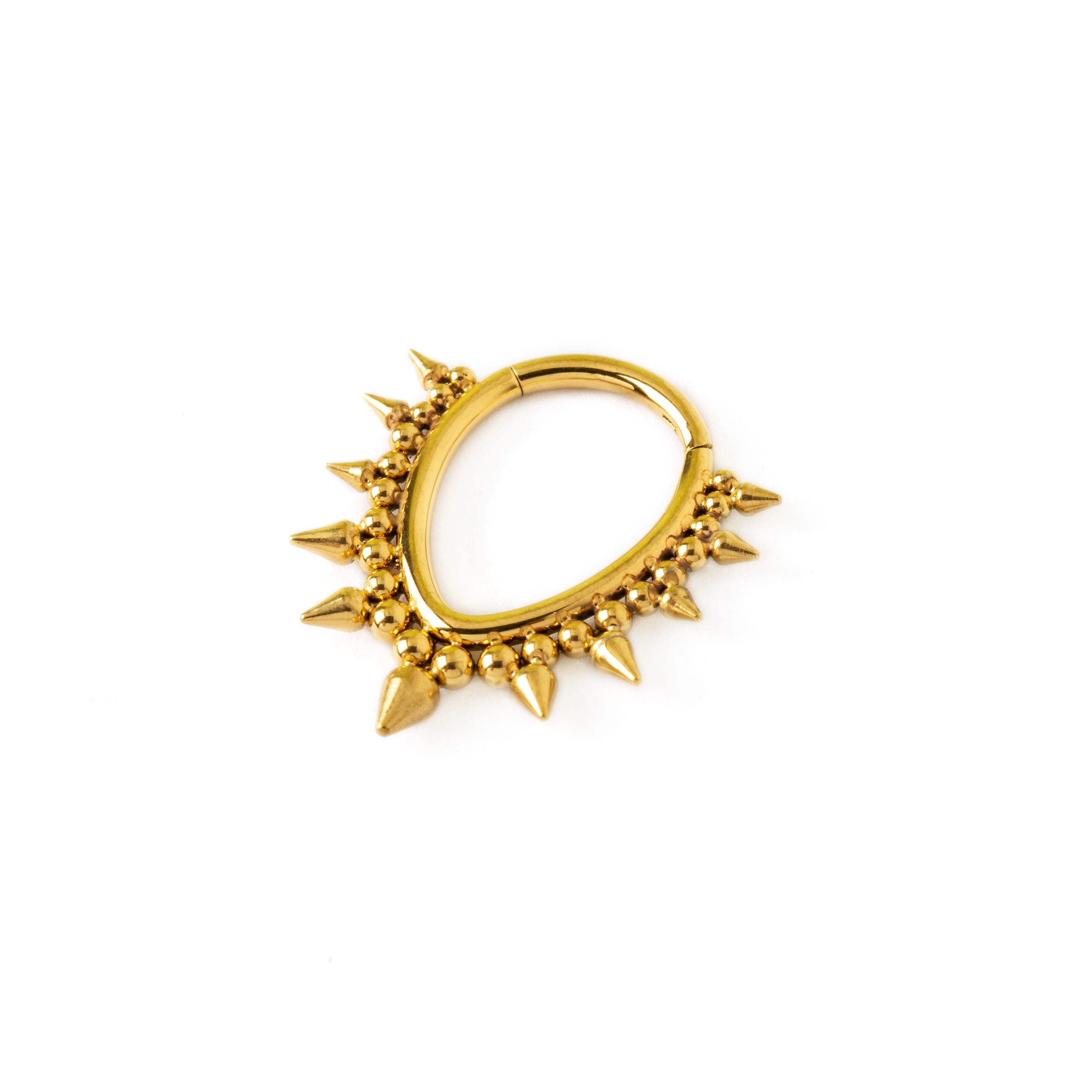 Spiky Brenna golden septum clicker left side view