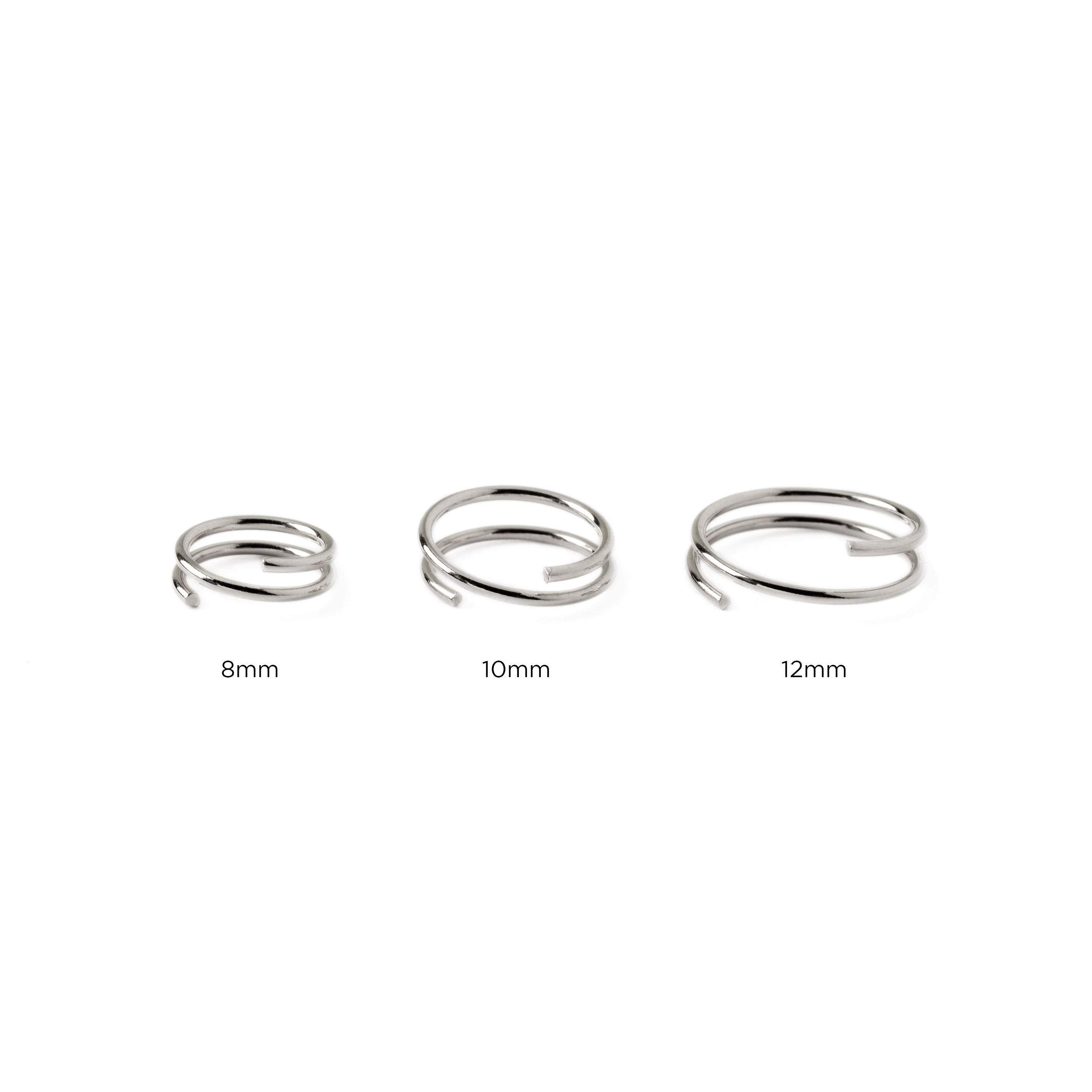 8mm, 10mm, 12mm Spiralling sterling silver double nose rings
