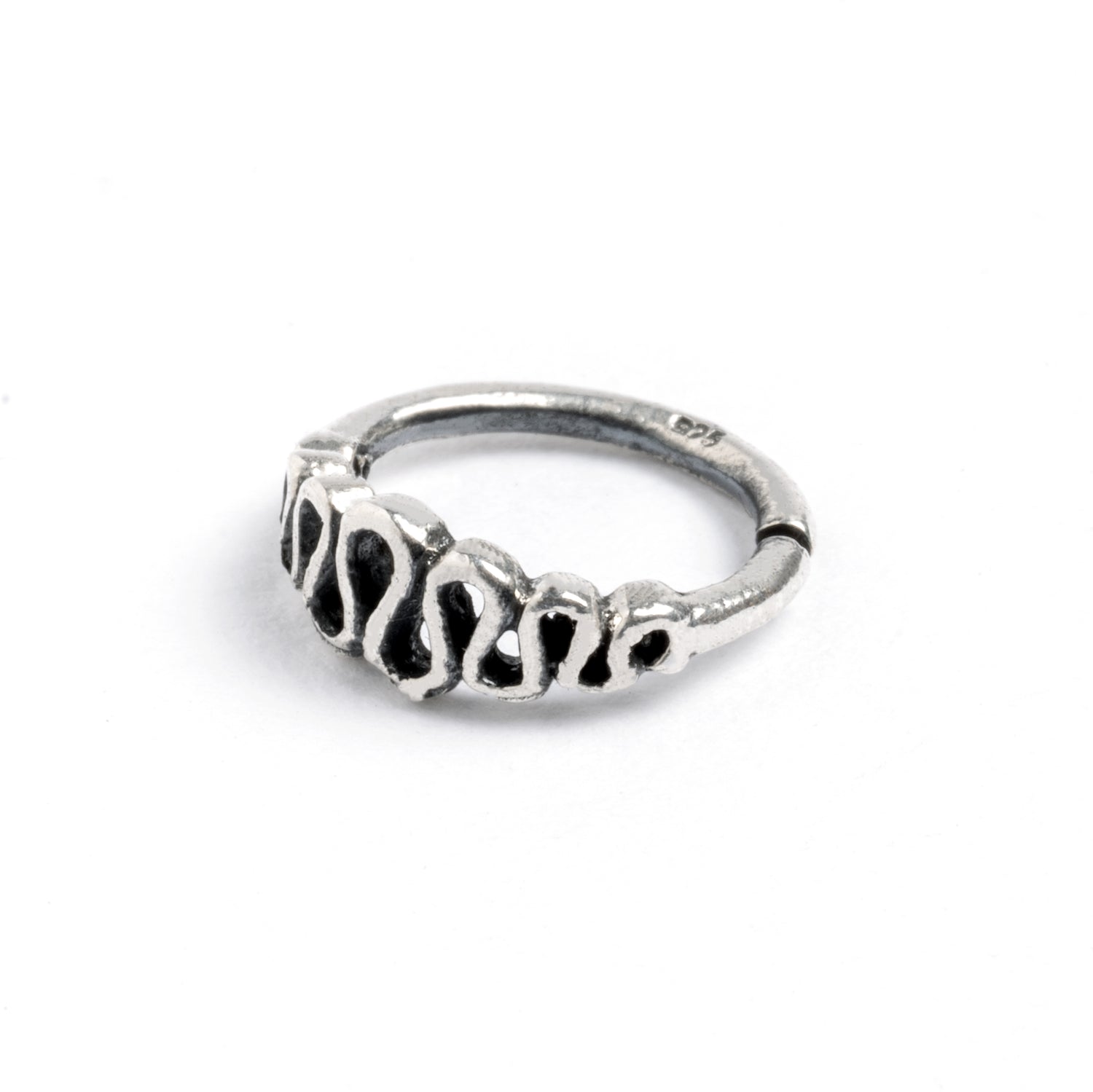 Spiralling Silver Nose Ring side view