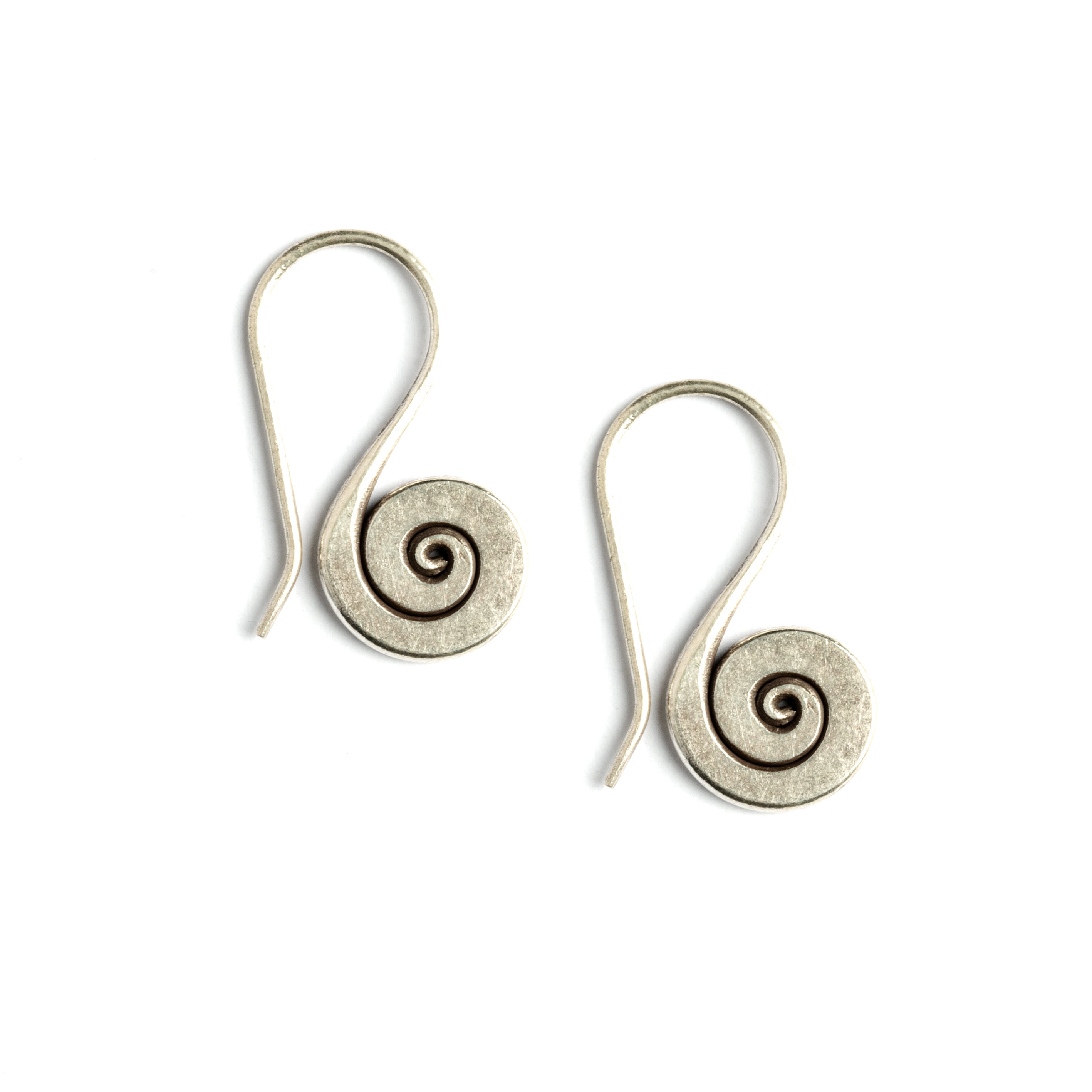 Spiralling Tribal Silver Earrings frontal view