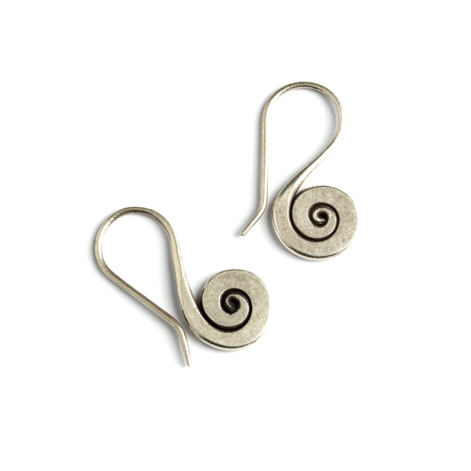 Spiralling Tribal Silver Earrings frontal view