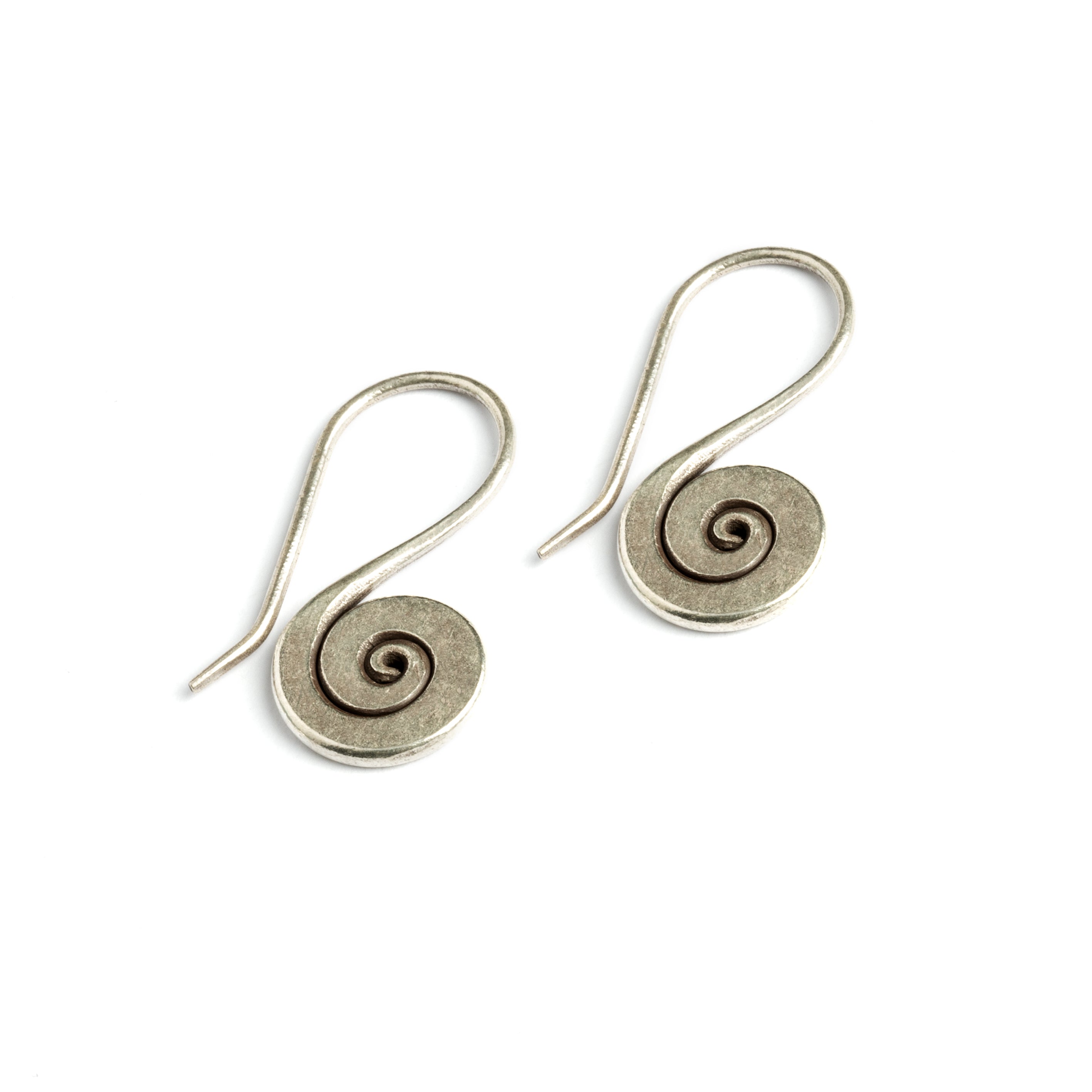 Spiralling Tribal Silver Earrings left side view