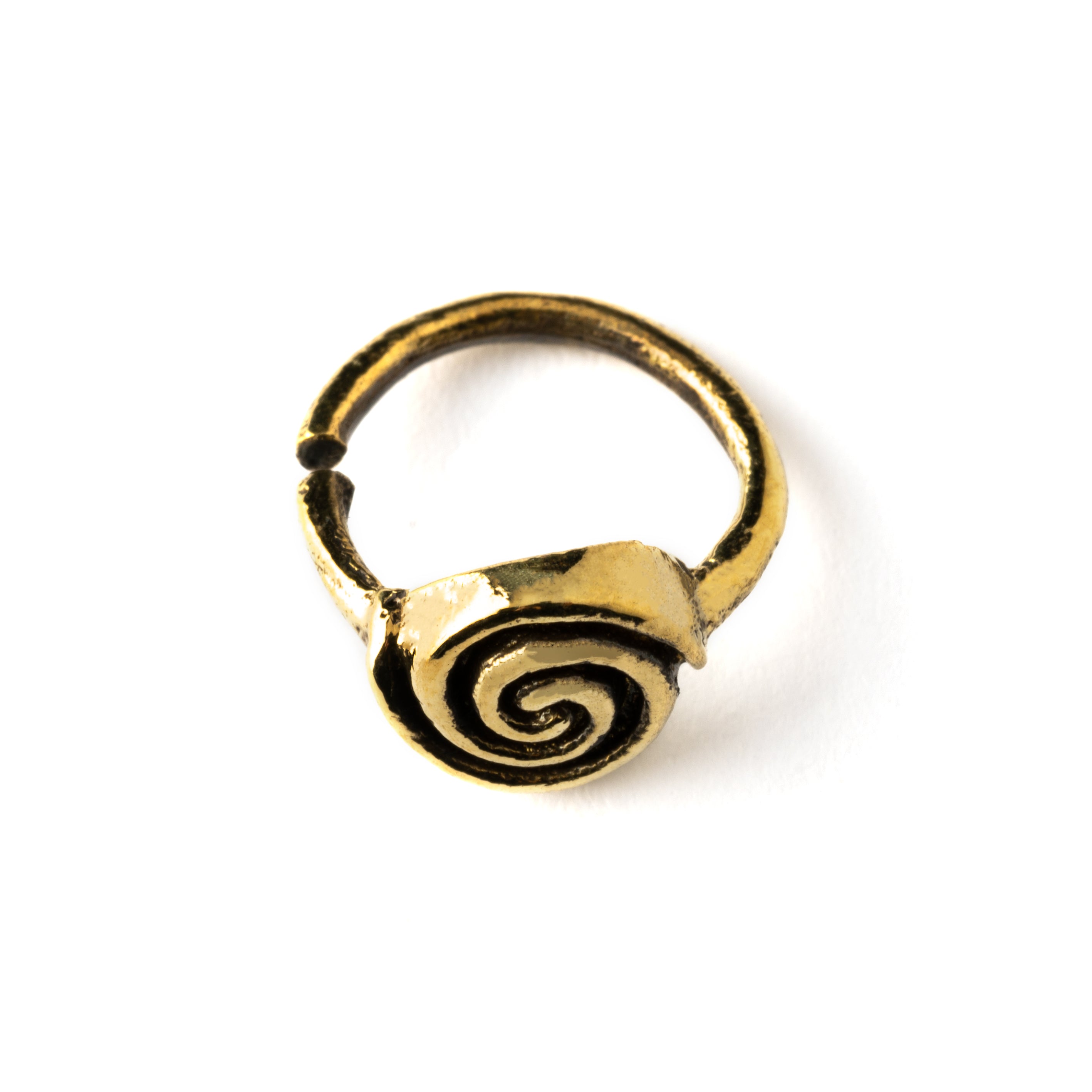 golden brass spiral nose ring side view