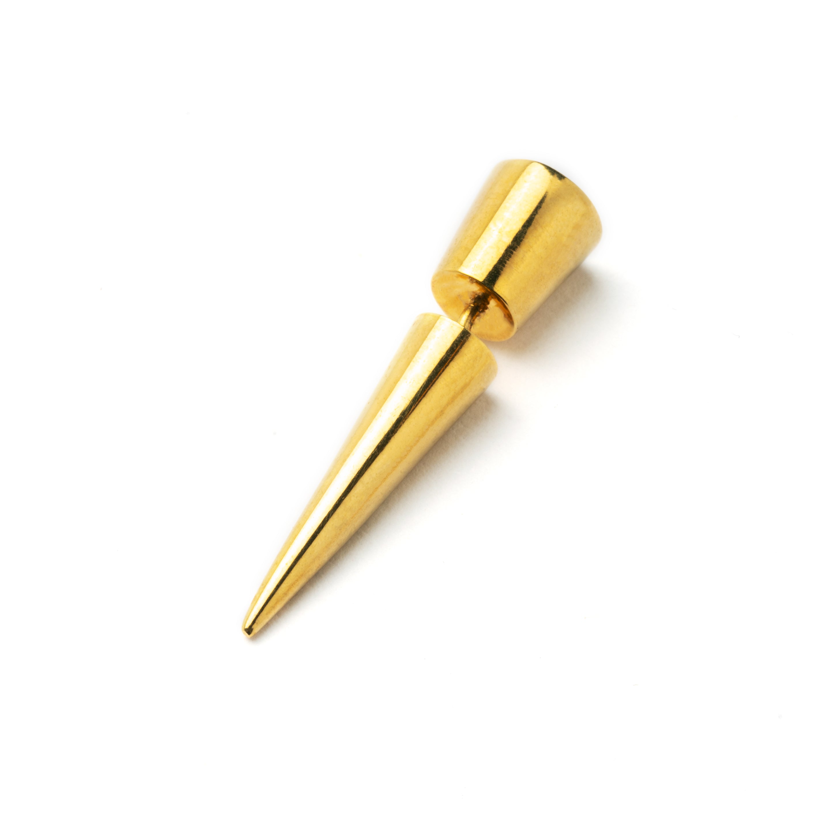 Spitalfields- single Gold Fake Gauge Spike Earring side view