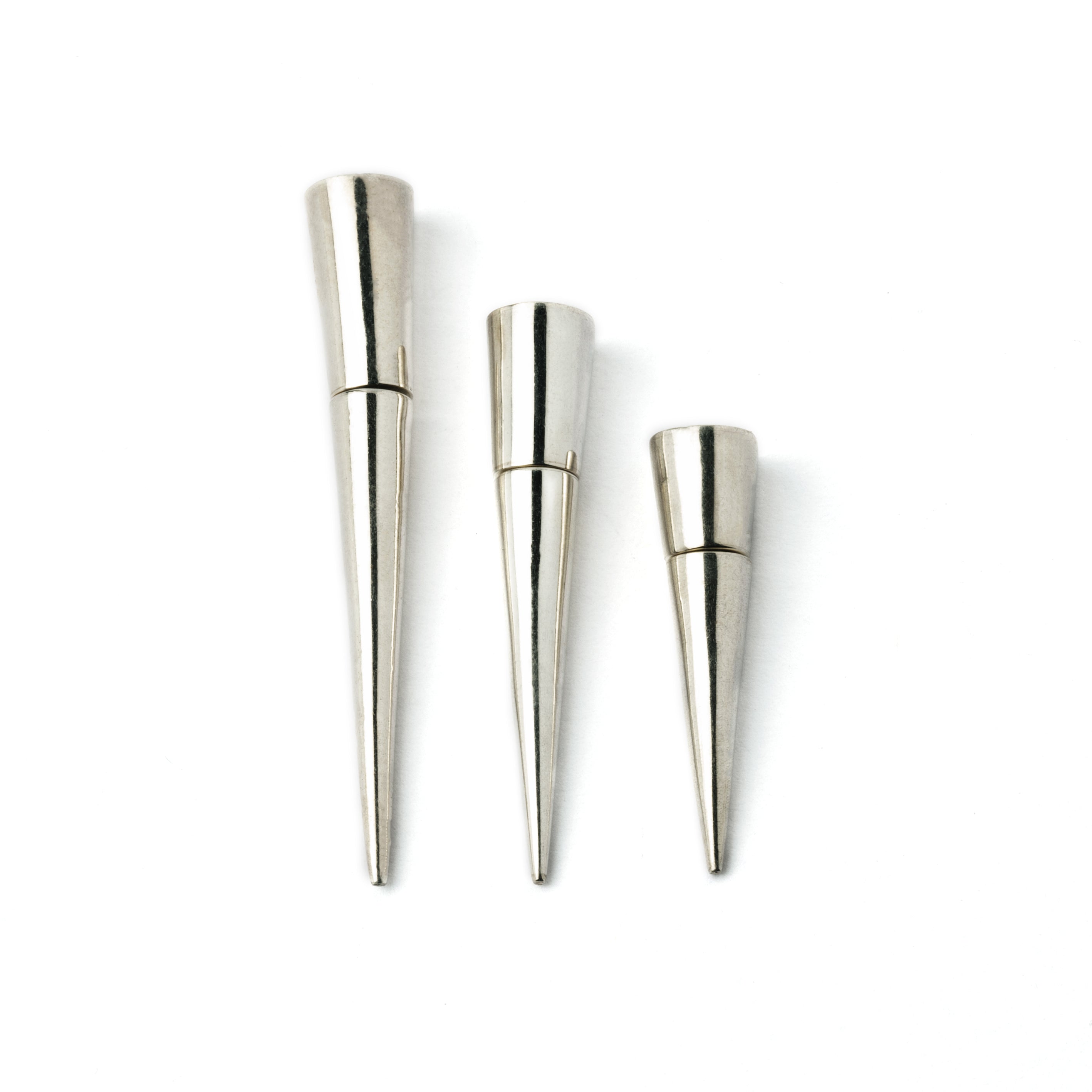 Spitalfields 3 sizes Silver Fake Gauge Spike Earrings side view