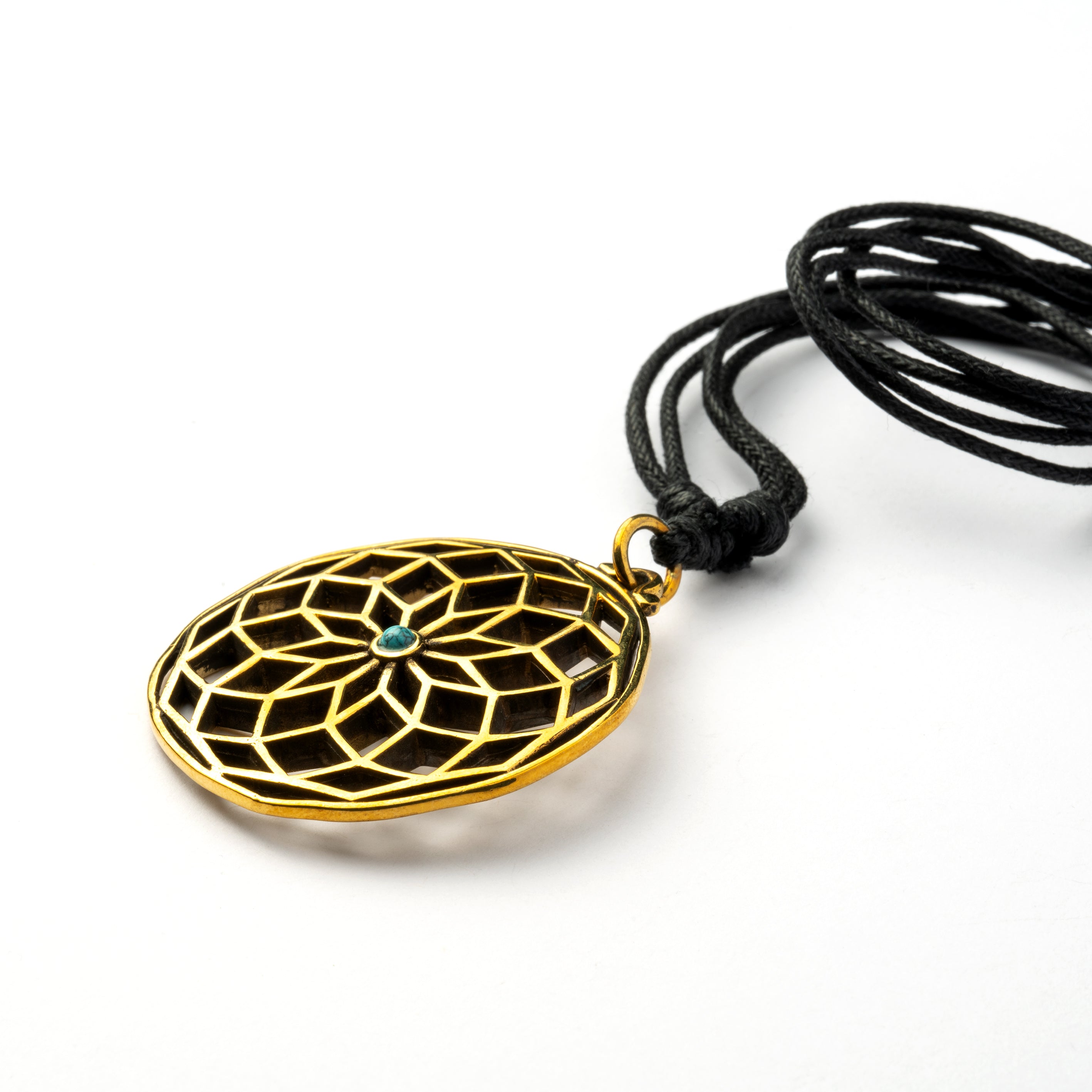 Star of Life and Turquoise Stone Brass Pendant