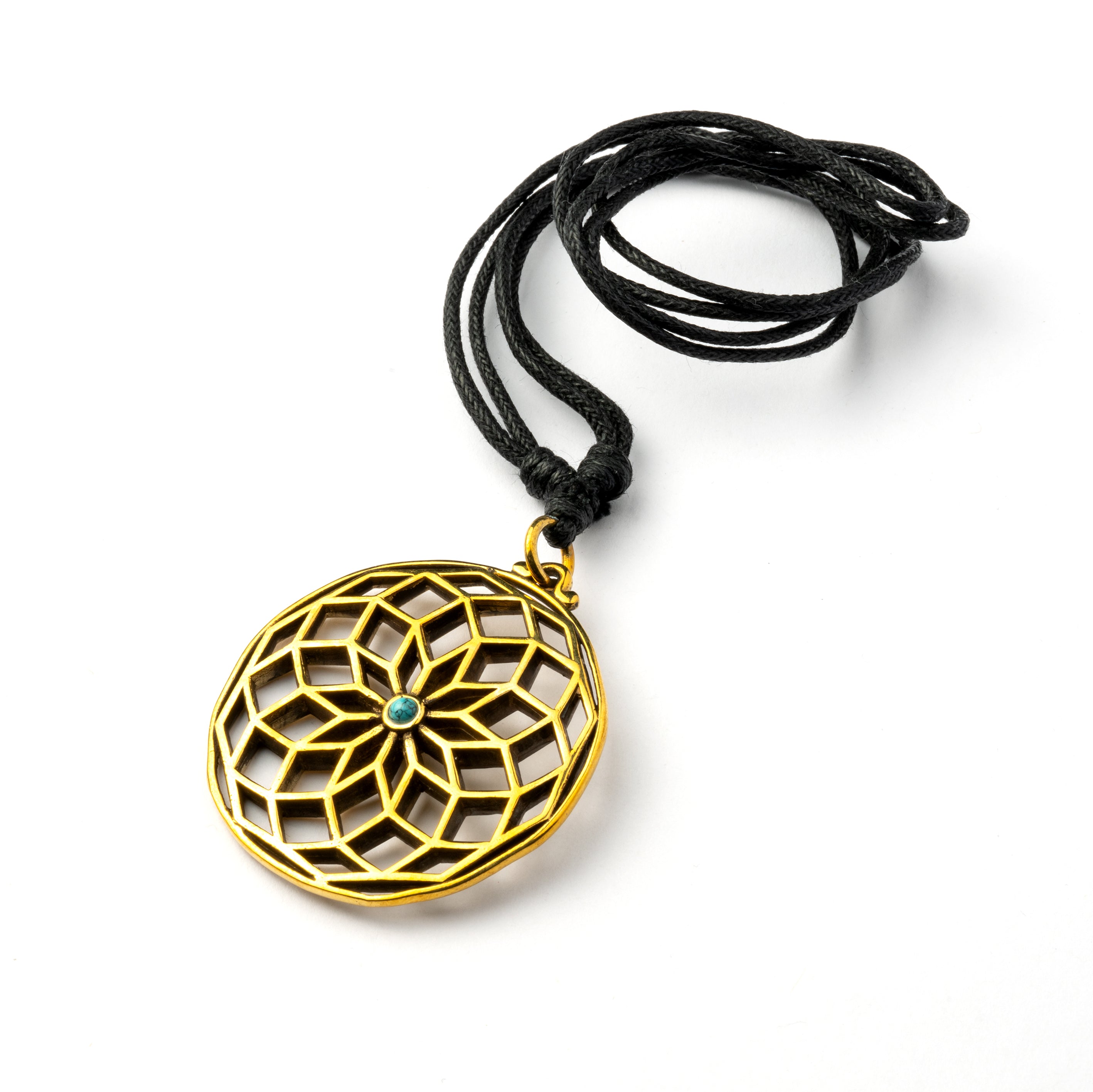 Star of Life and Turquoise Stone Brass Pendant