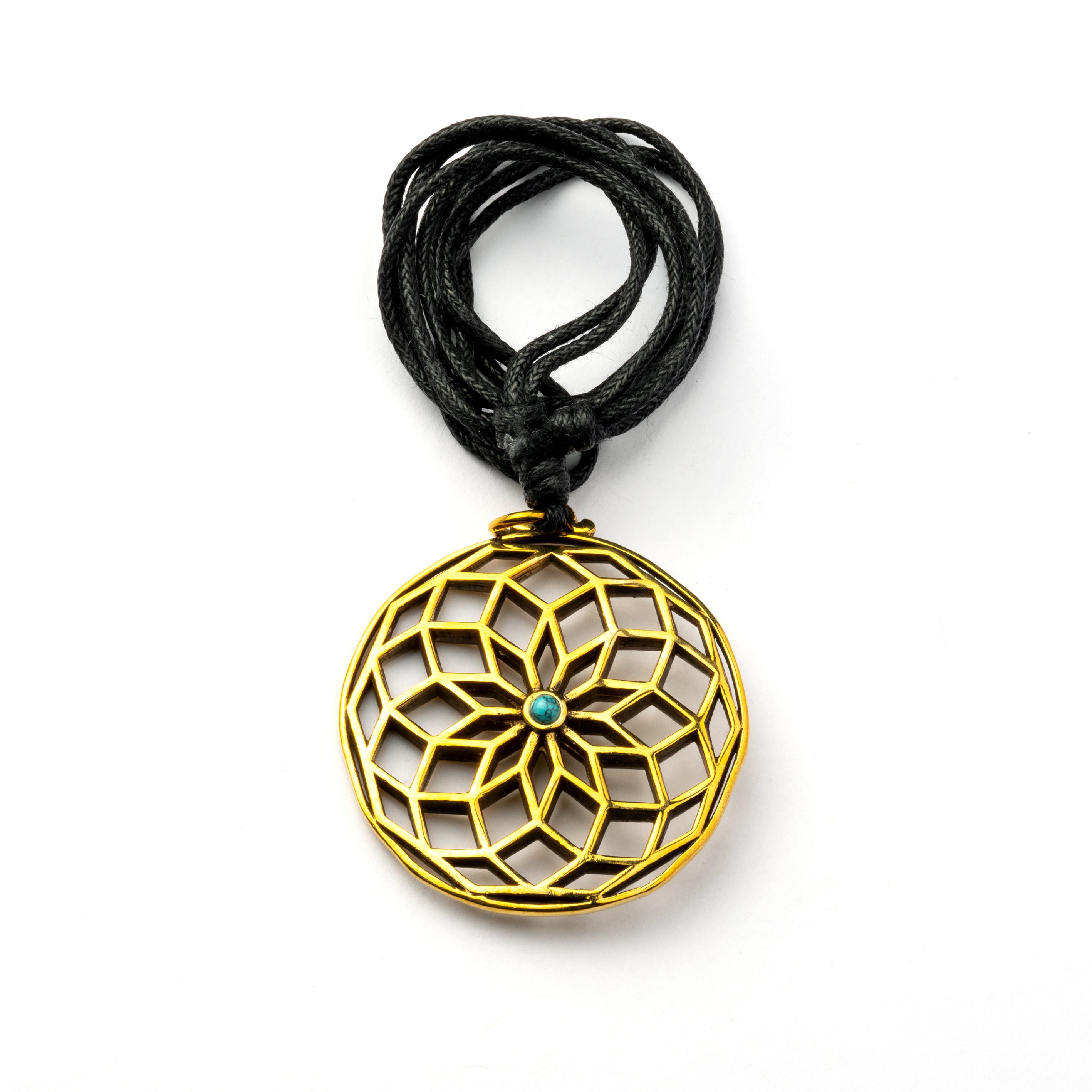 Star of Life and Turquoise Stone Brass Pendant