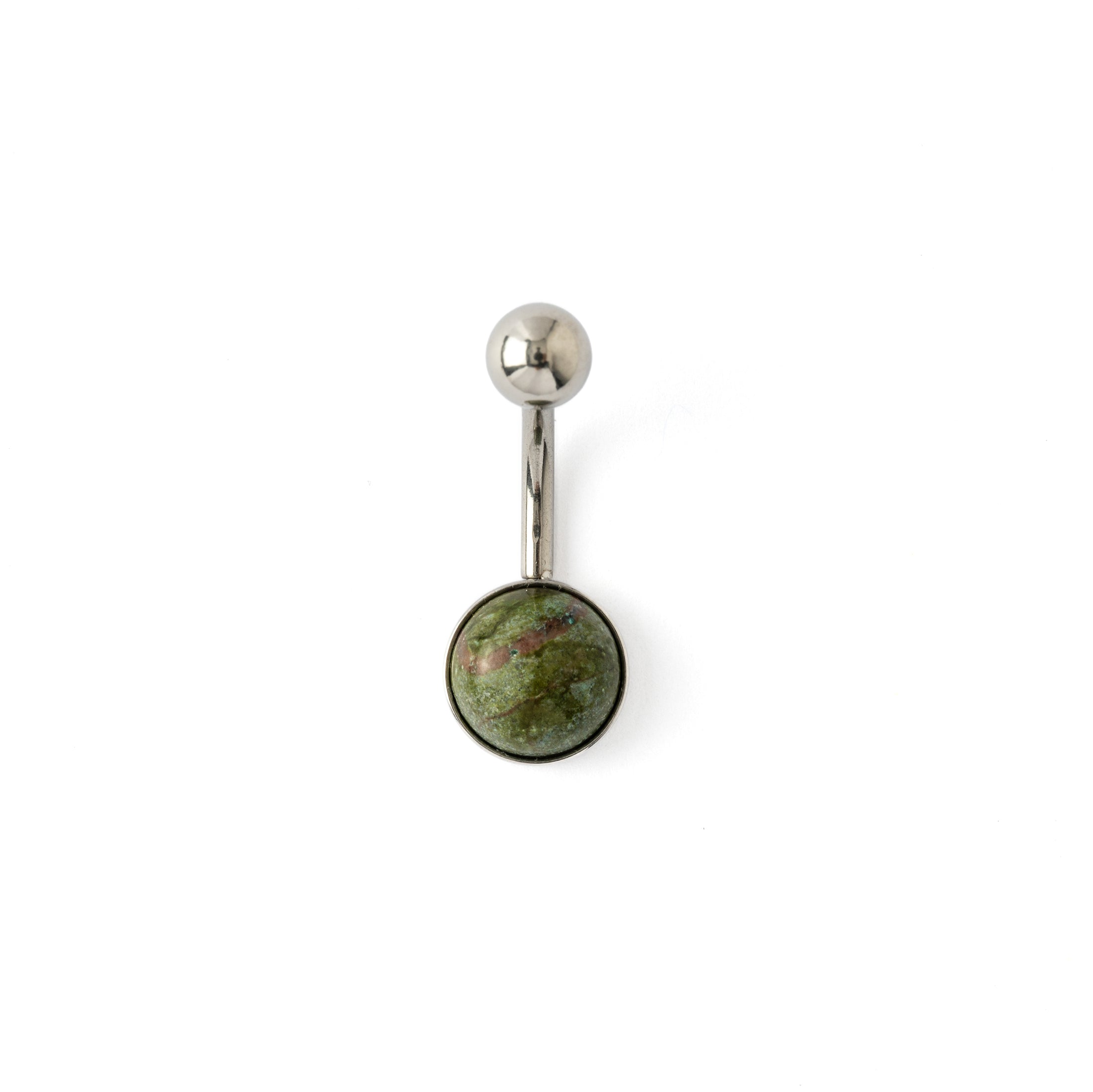 Steel Belly Bar with African Jade frontal view