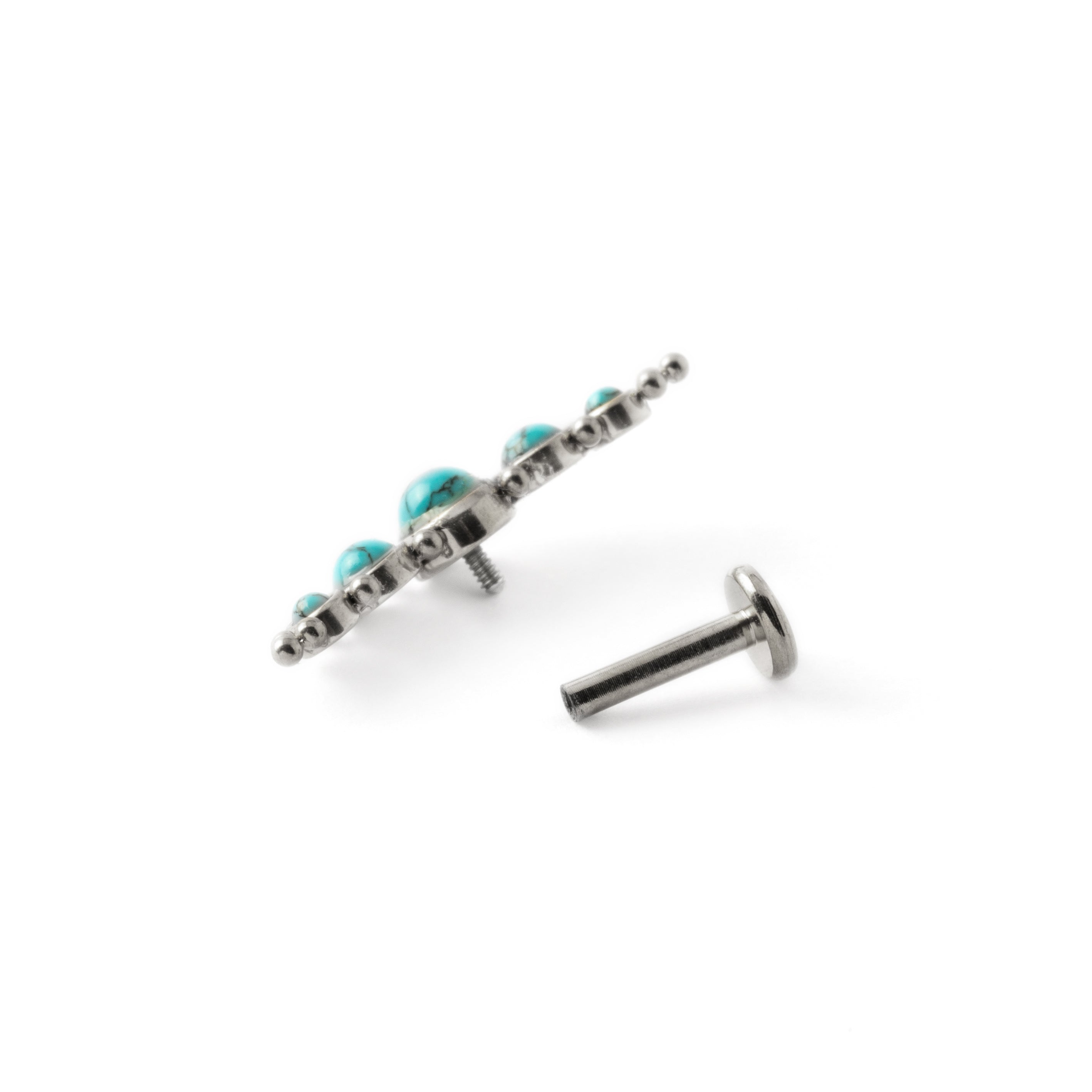 Quintuple Turquoise Deva Labret internally threaded closure view view