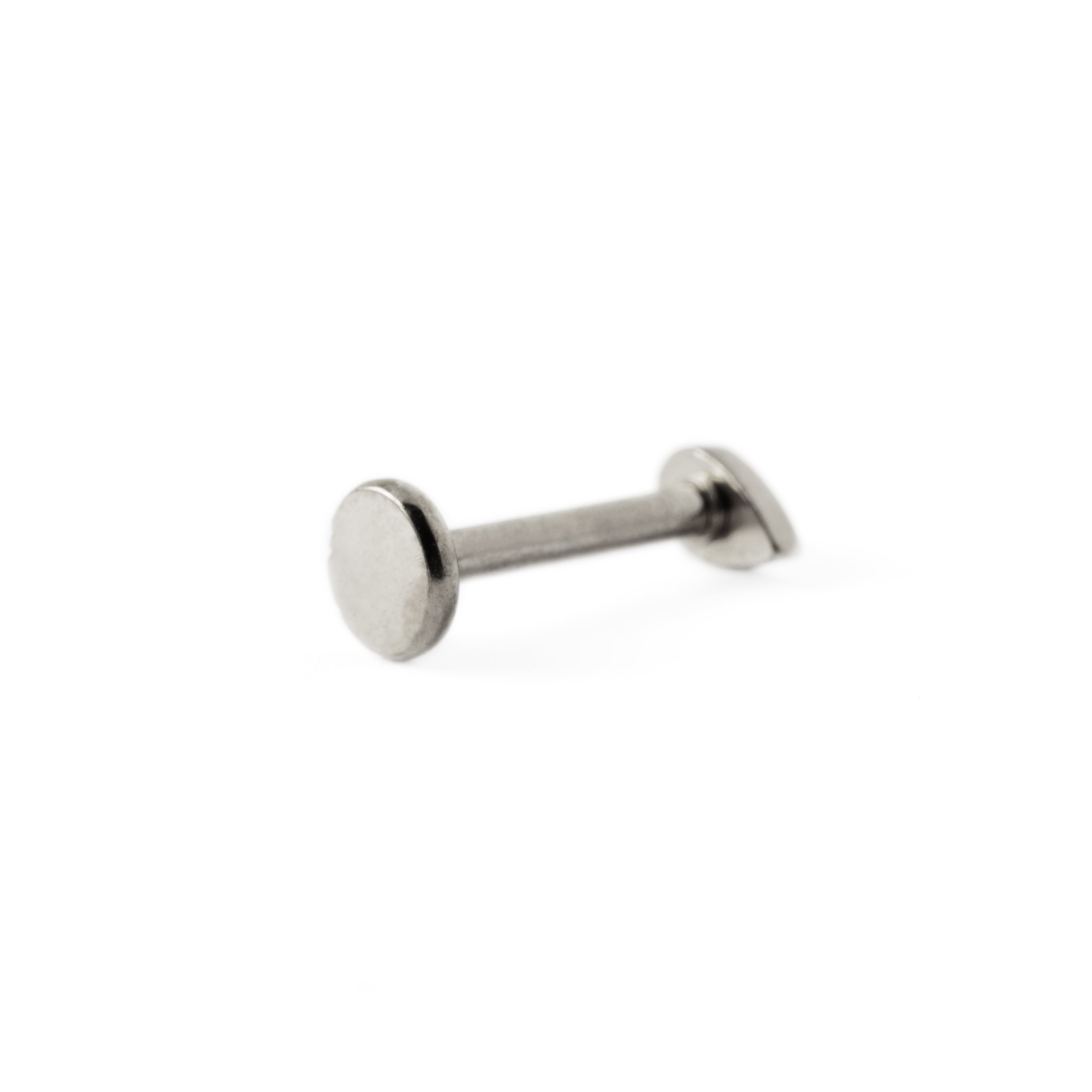 Surgical steel teardrop internally threaded labret stud back side view