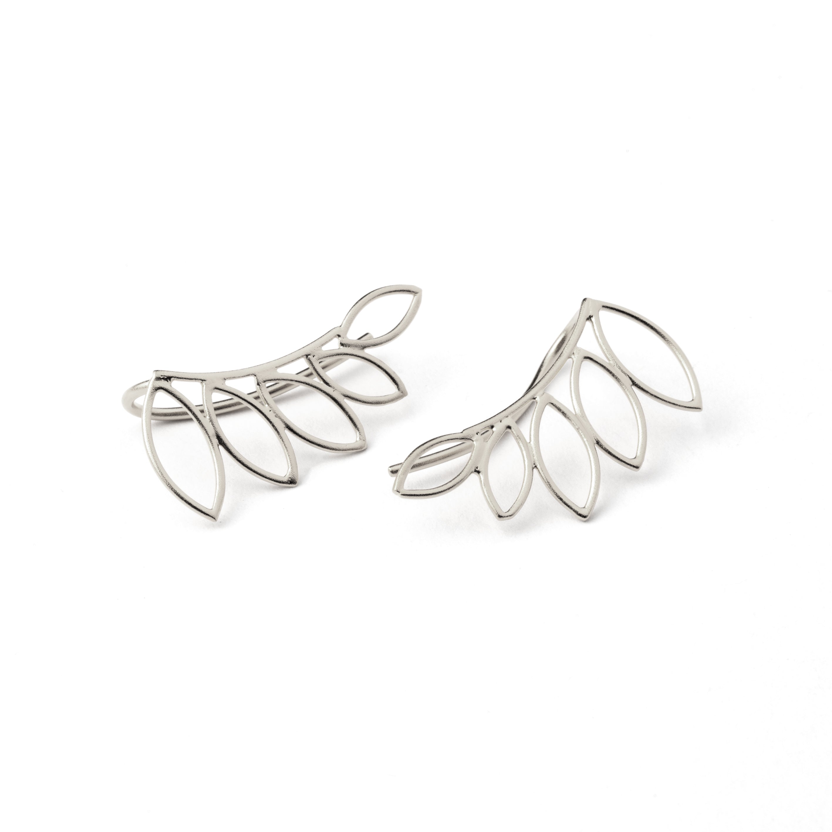 pair of sterling silver leaf outlines ear climbers side view