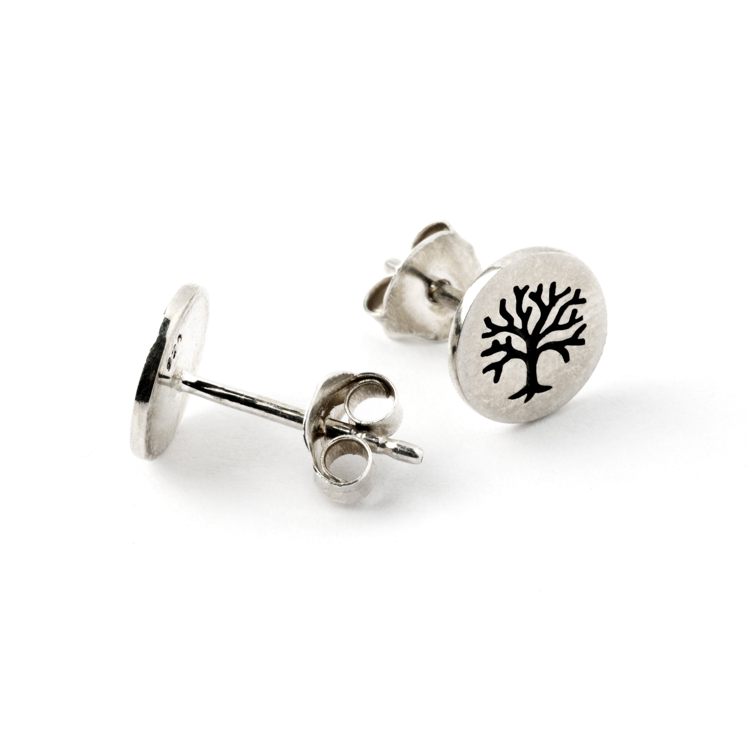 Silver Tree of Life Studs front and back view