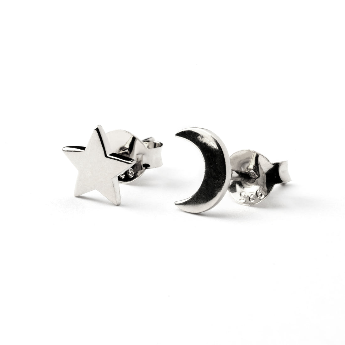 celestial Sterling Silver moon and star stud earrings right side view