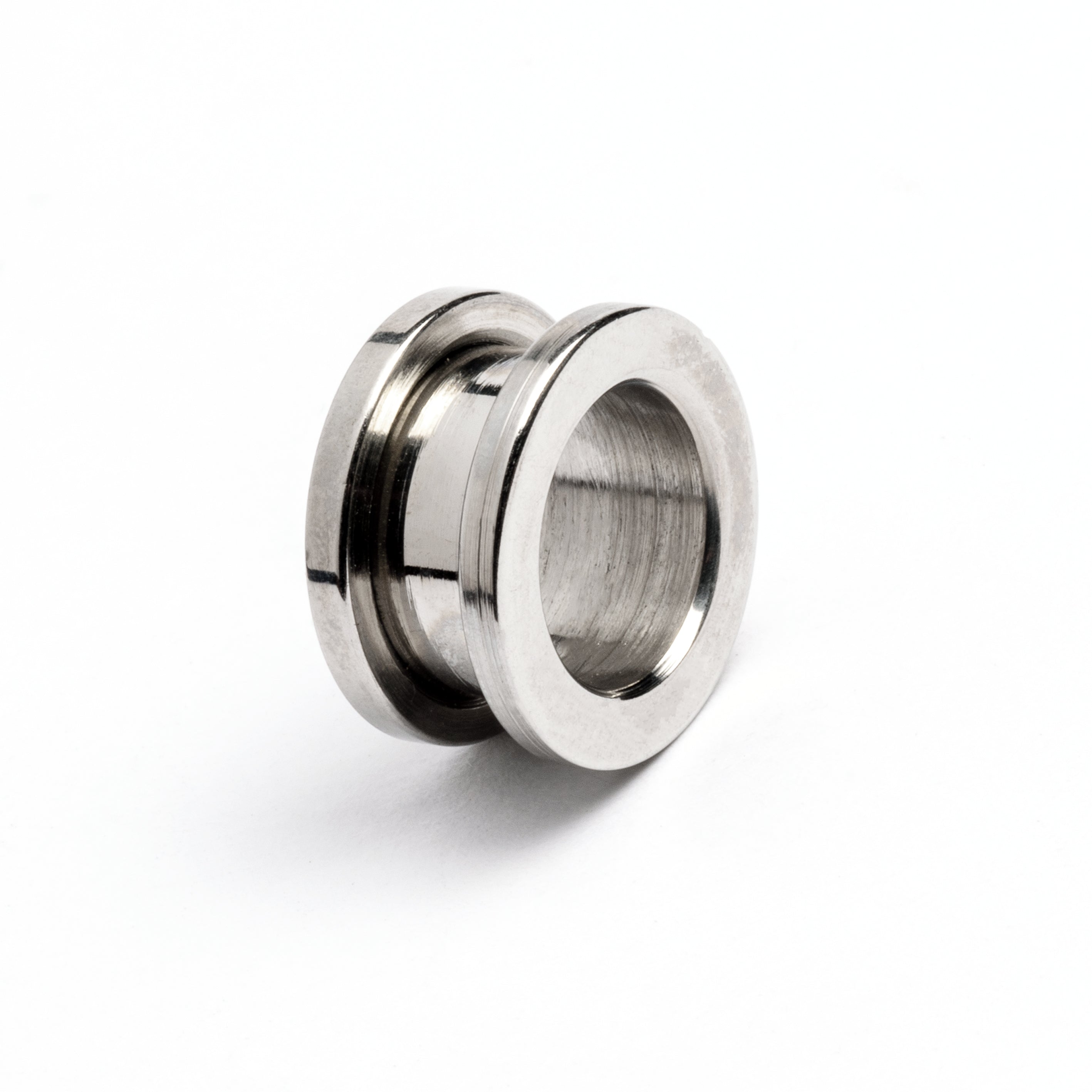 single surgical steel ear tunnel with double flared ends right side view