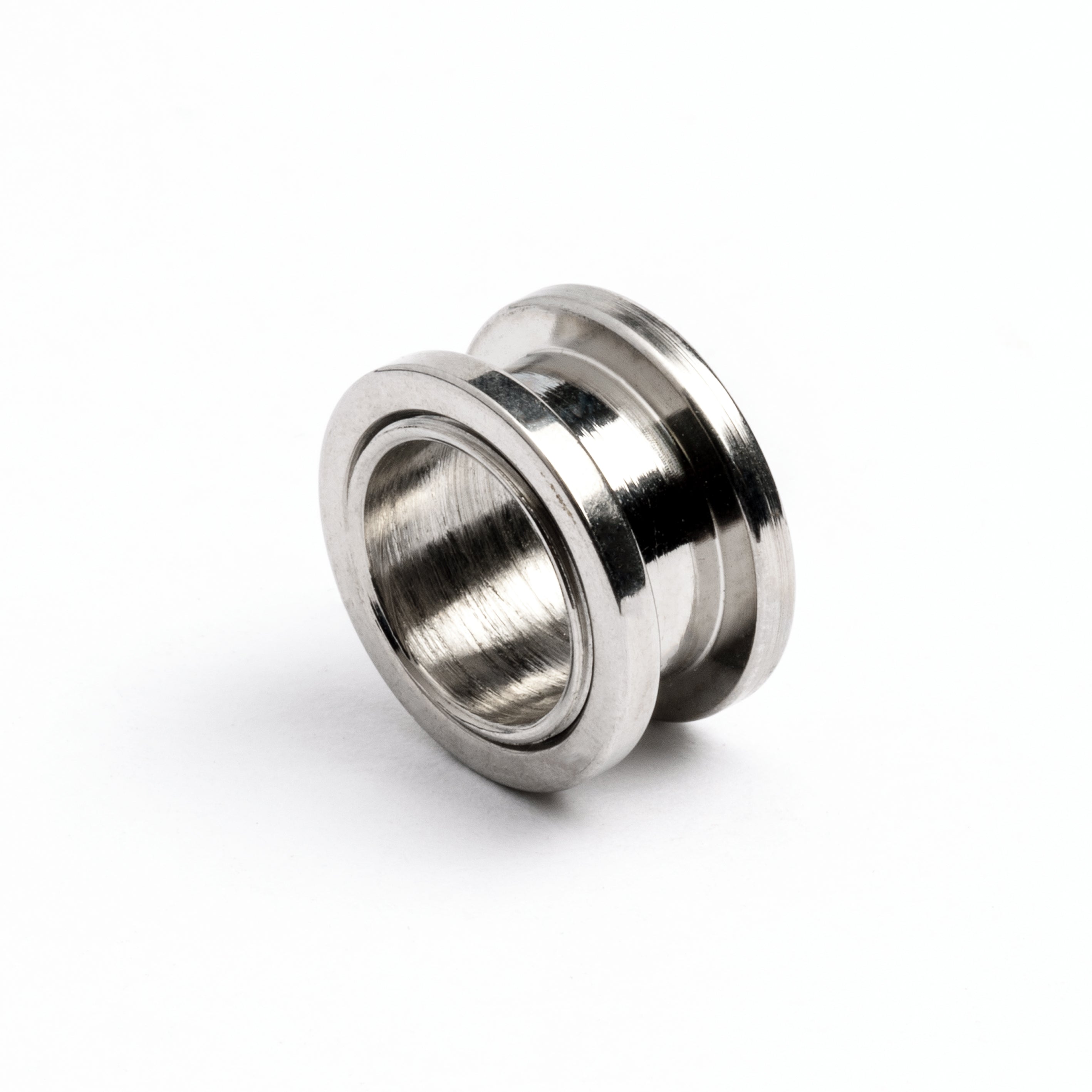 single surgical steel ear tunnel with double flared ends back view