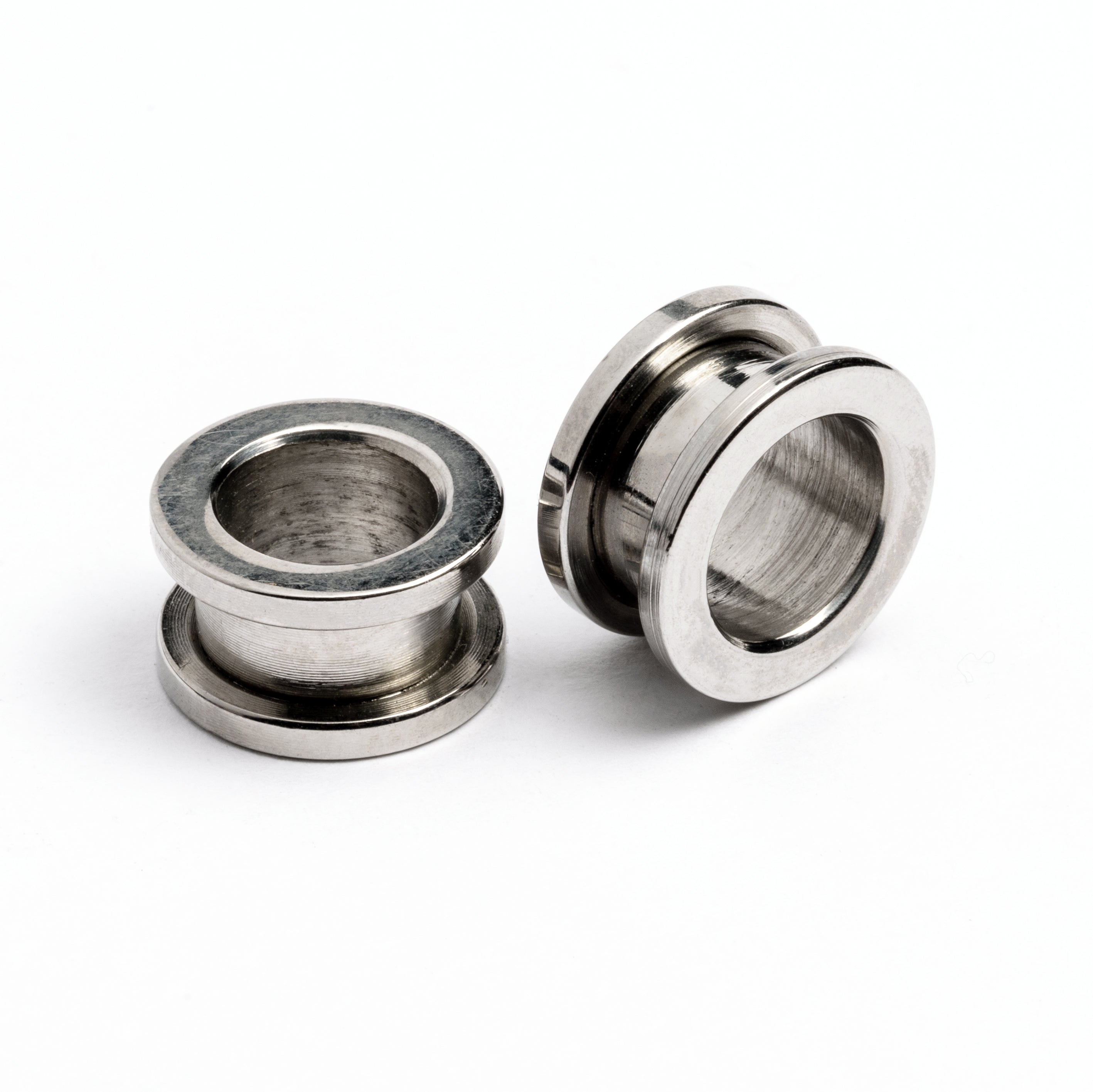 single surgical steel ear tunnel with double flared ends screw back closure view