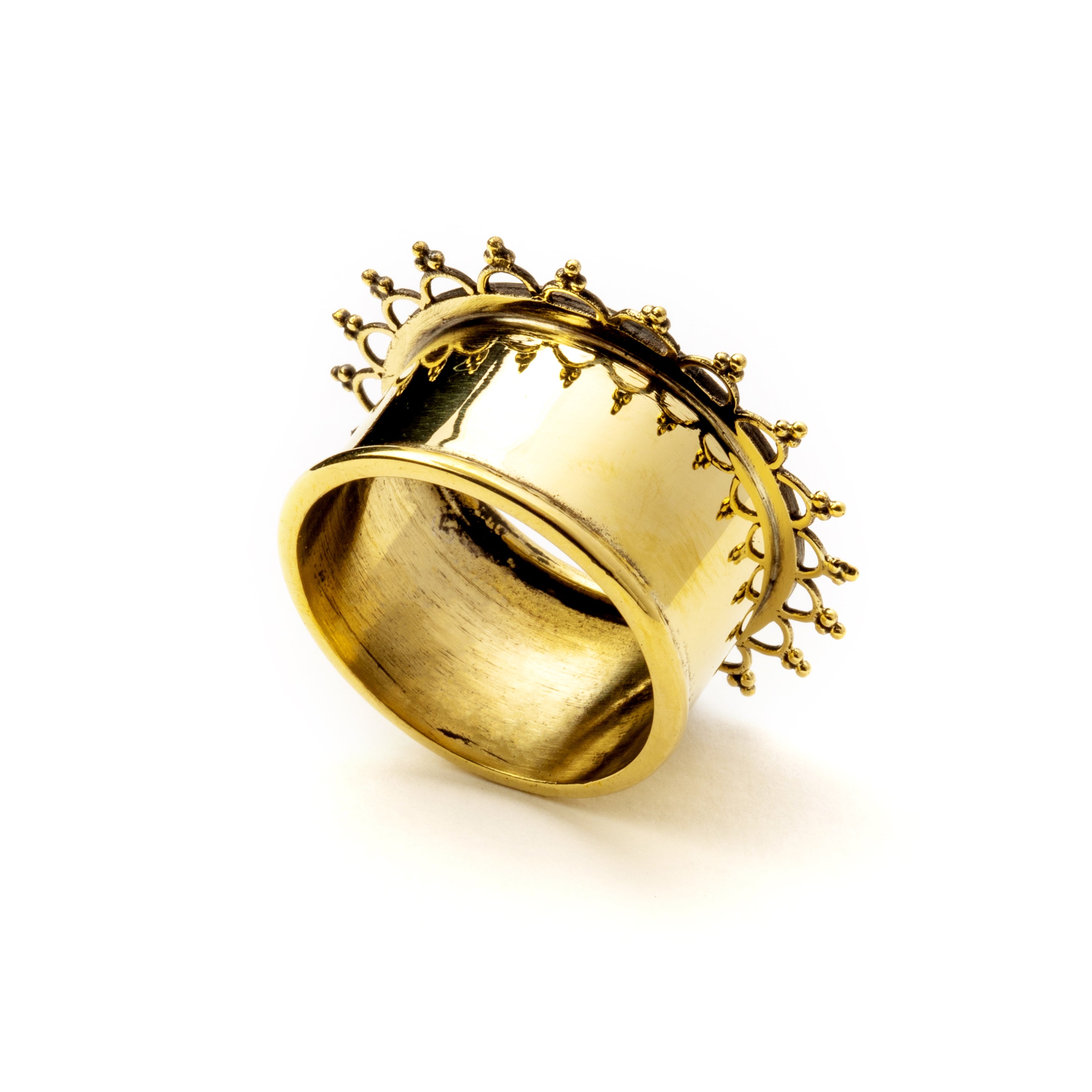 golden brass tribal flower ear tunnel back view