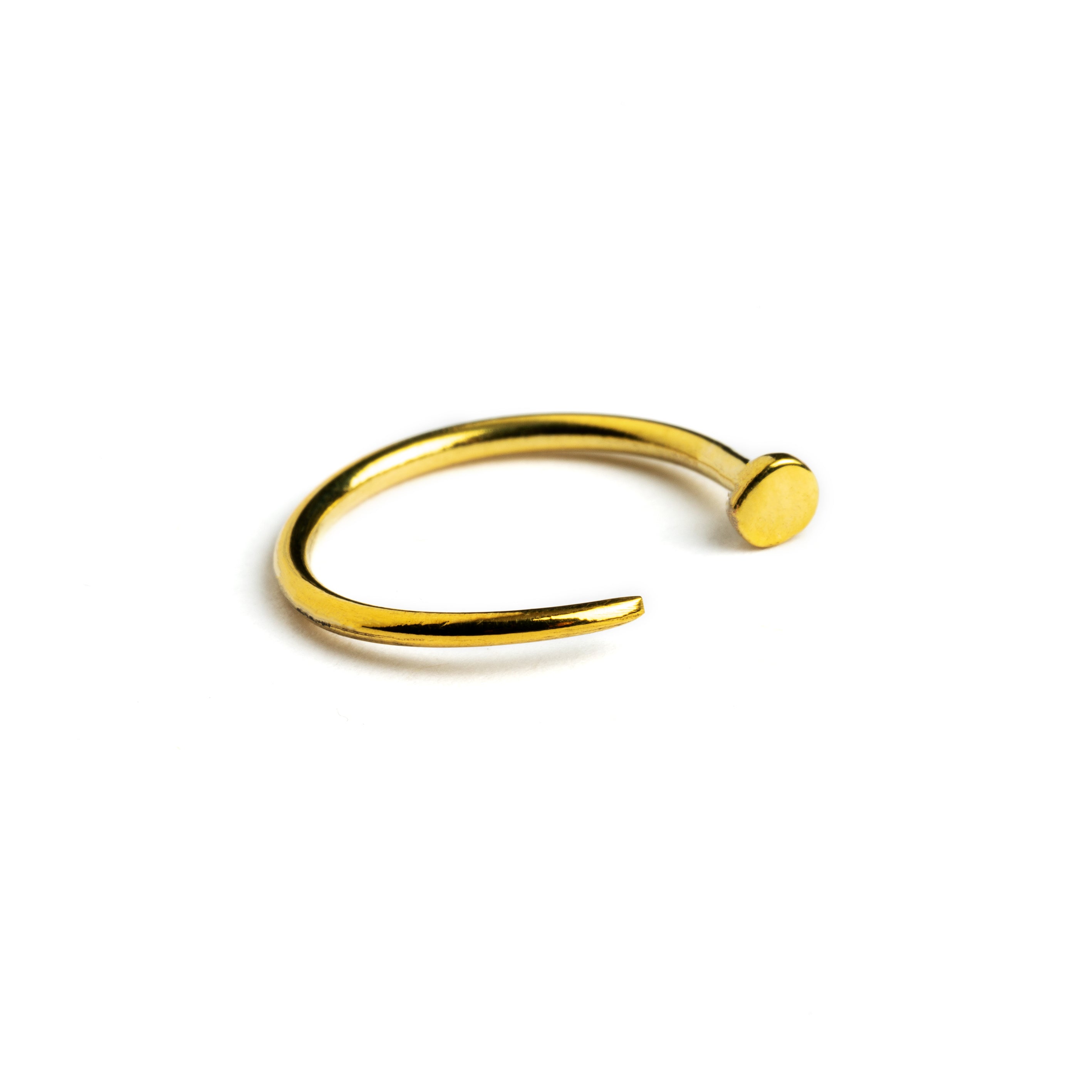 single open hoop golden brass wire earring front side view