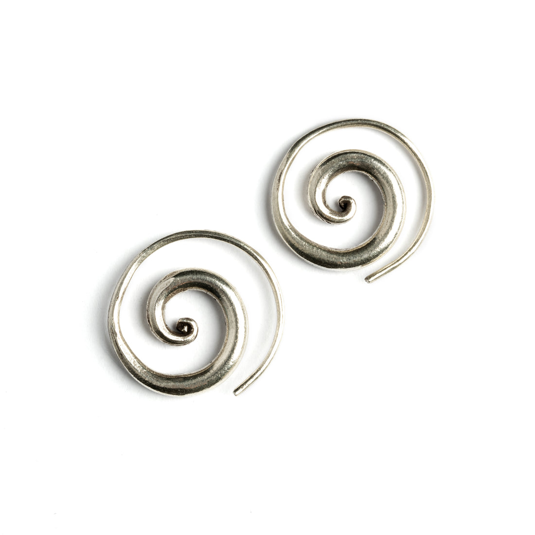 Silver Spiral Earrings frontal view