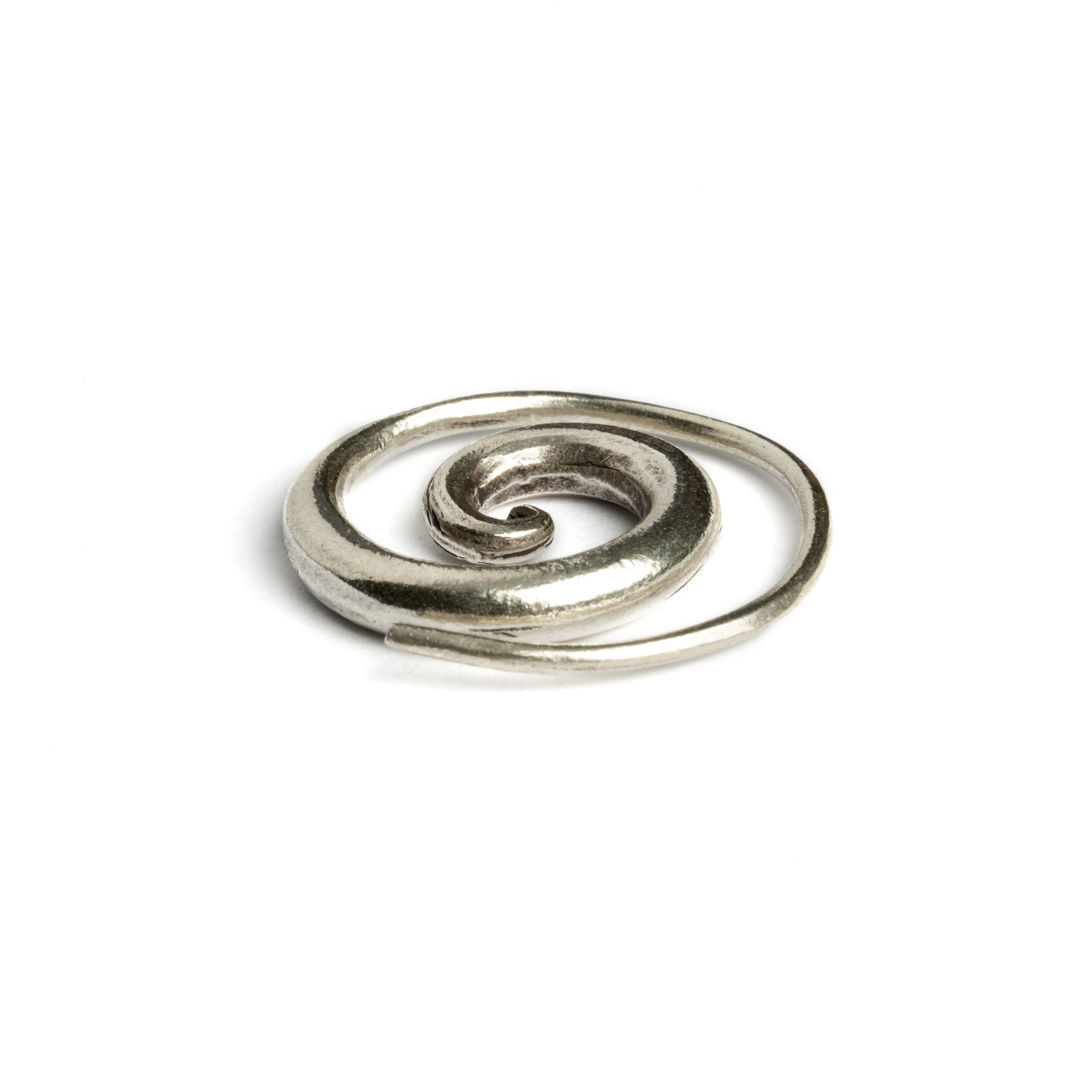 Silver Spiral Earrings side close up view